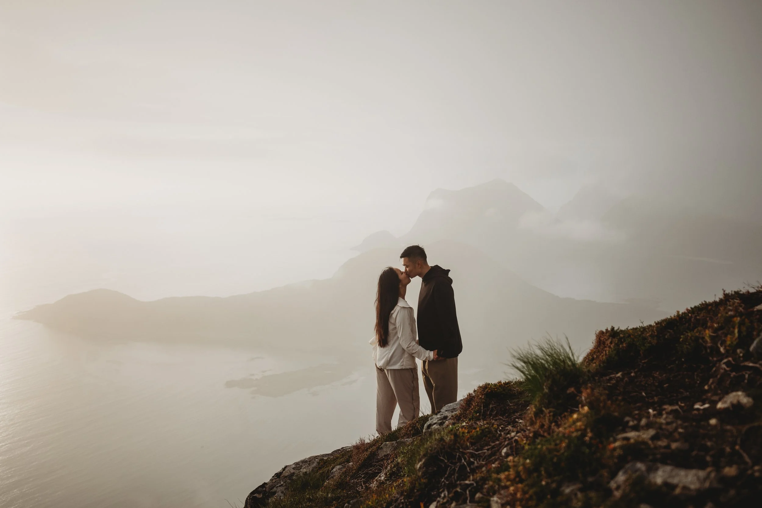 A Midnight Mountain Proposal in Lofoten - Hunter and Maria