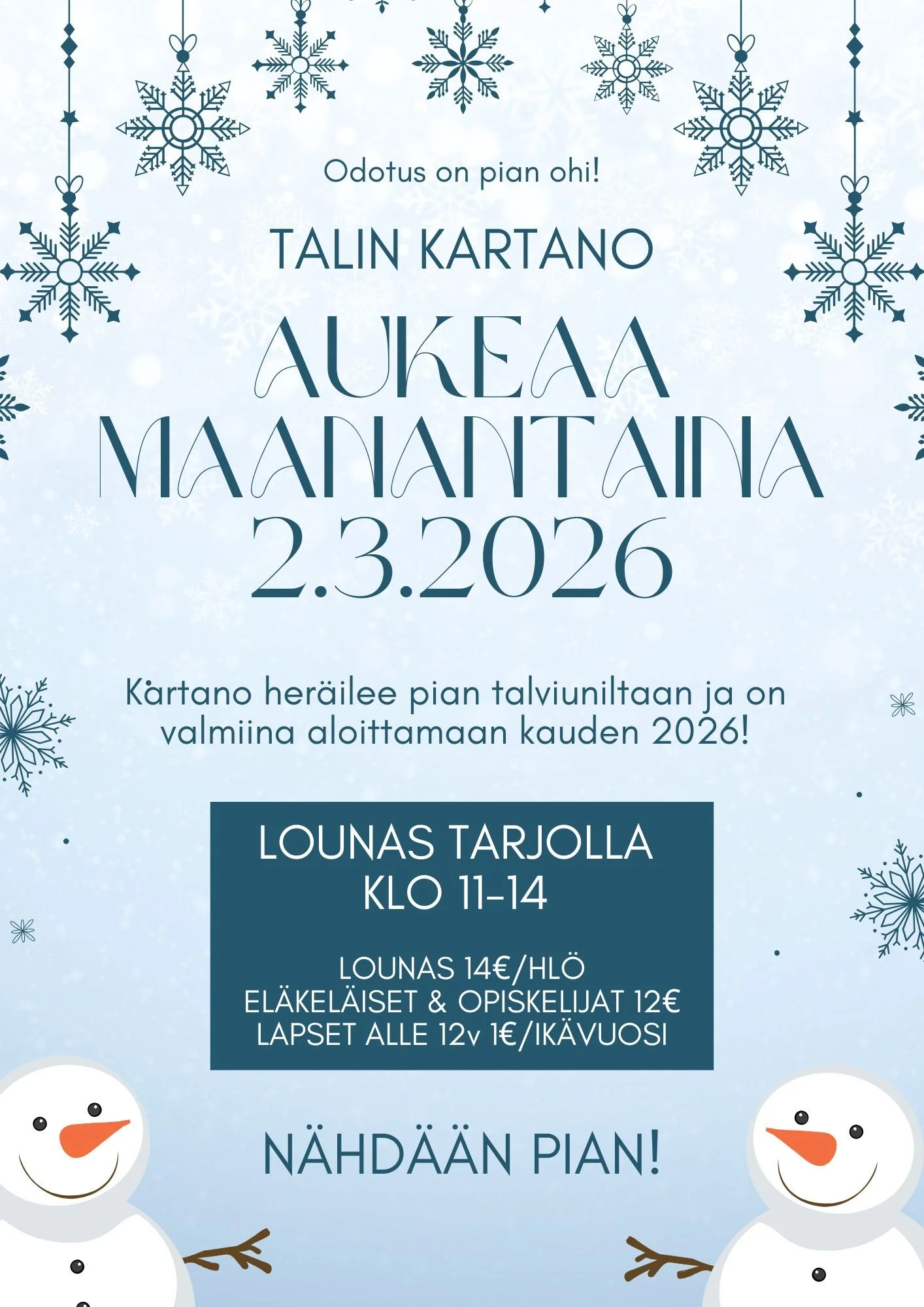 Kartano heräilee talviunilta 2.3.2026!