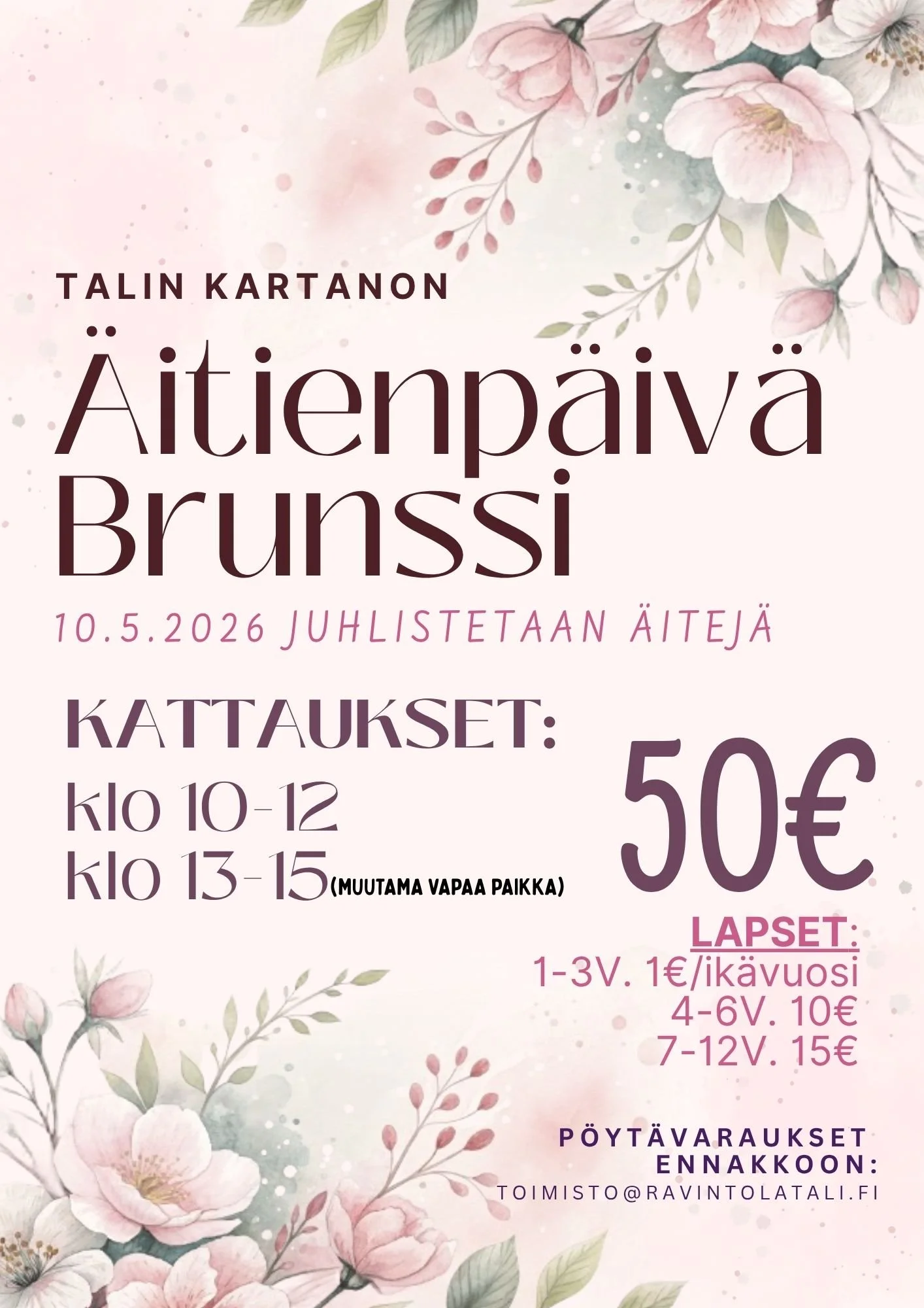 Talin Kartanon Äitienpäivän Brunssi 10.5.2026