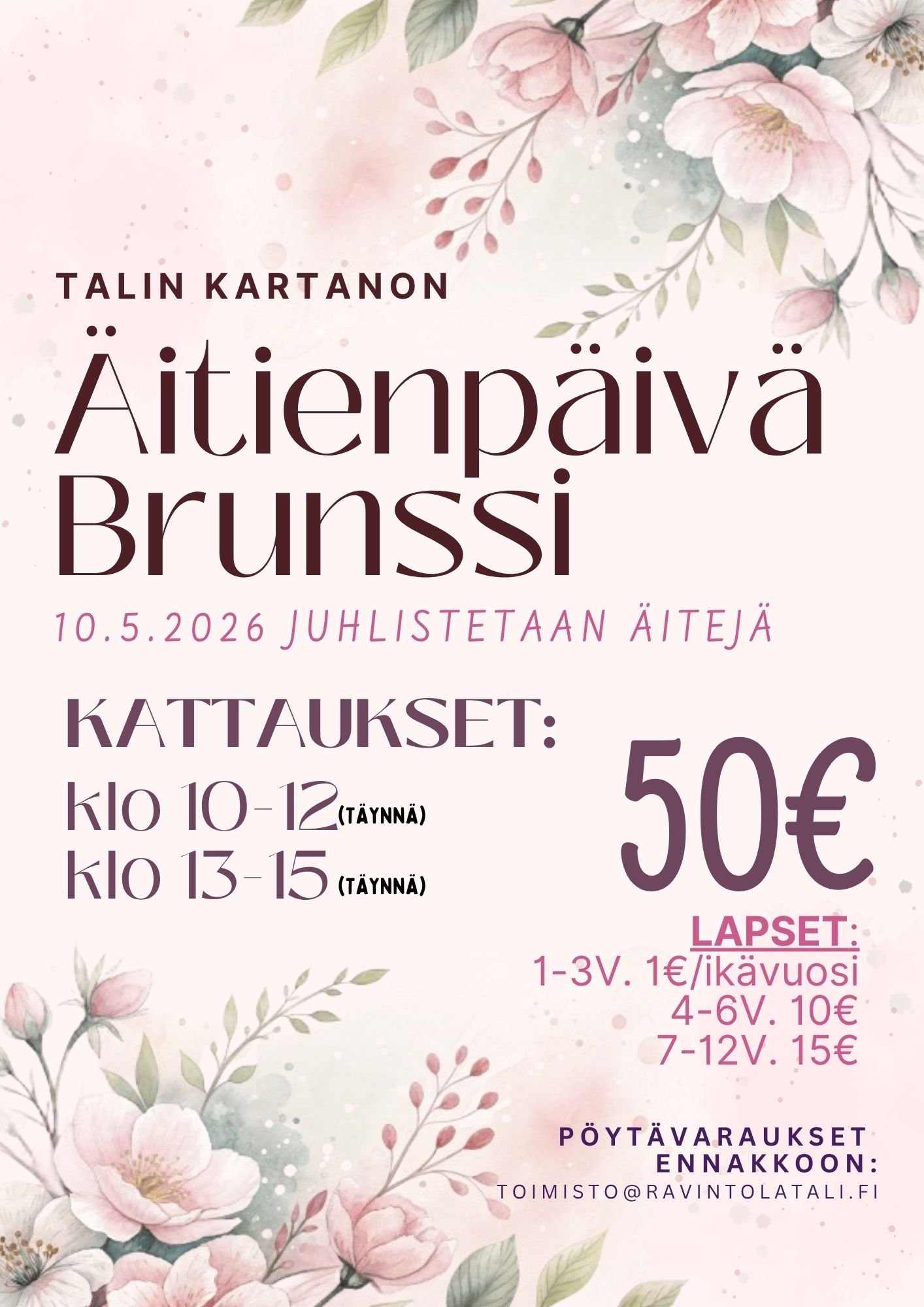 Talin Kartanon Äitienpäivän Brunssi 10.5.2026