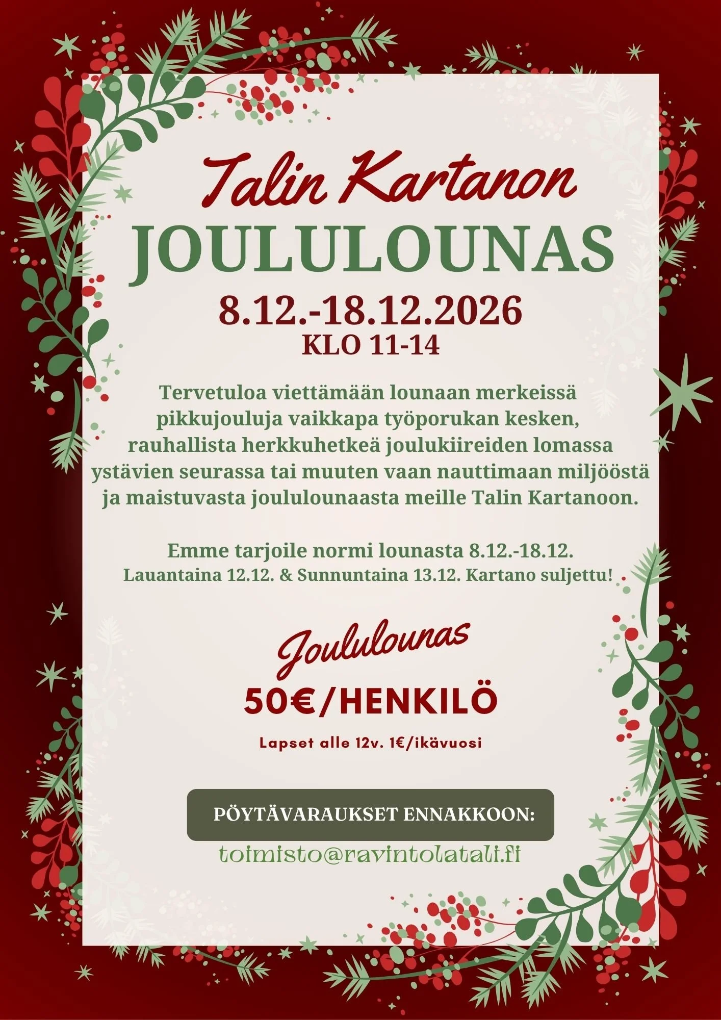 Joululounas Kartanolla 8.12.-18.12.2026