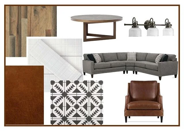 Working on a fun rustic/modern board! #interiordesign, #rusticdecor