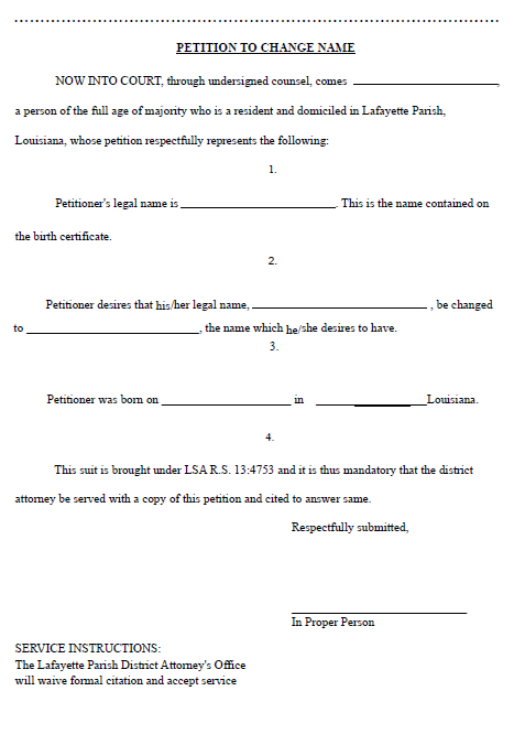 Name Change Adult - LAFAYETTE PARISH ONLY