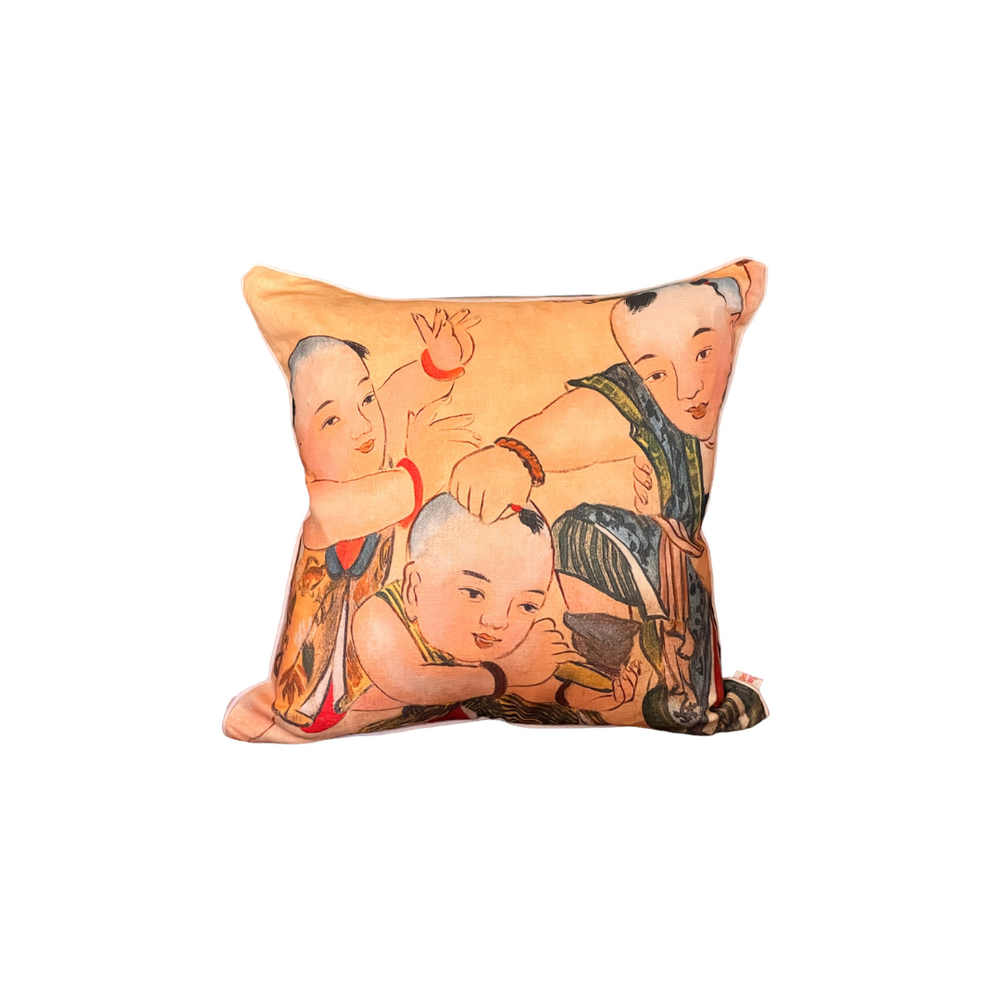 Natural Linen Chinoiserie Pillow — Dressing Rooms Interiors Studio