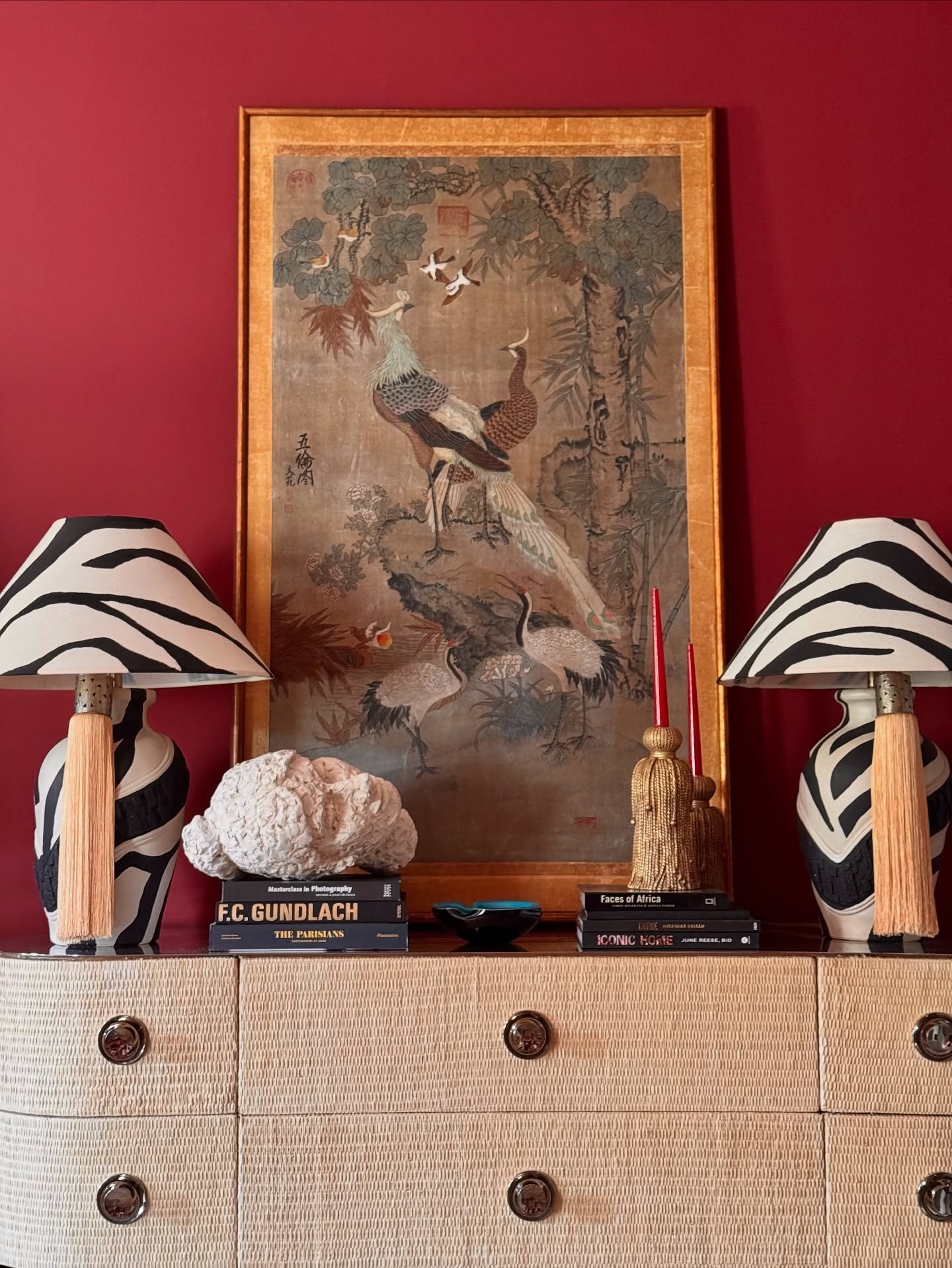 New home, same treasures &mdash; just styled with fresh eyes.

Everything you see here came from my old house, but in this space they feel brand new. The zebra lamps, vintage artwork, and coffee table books have all found their rhythm against these b