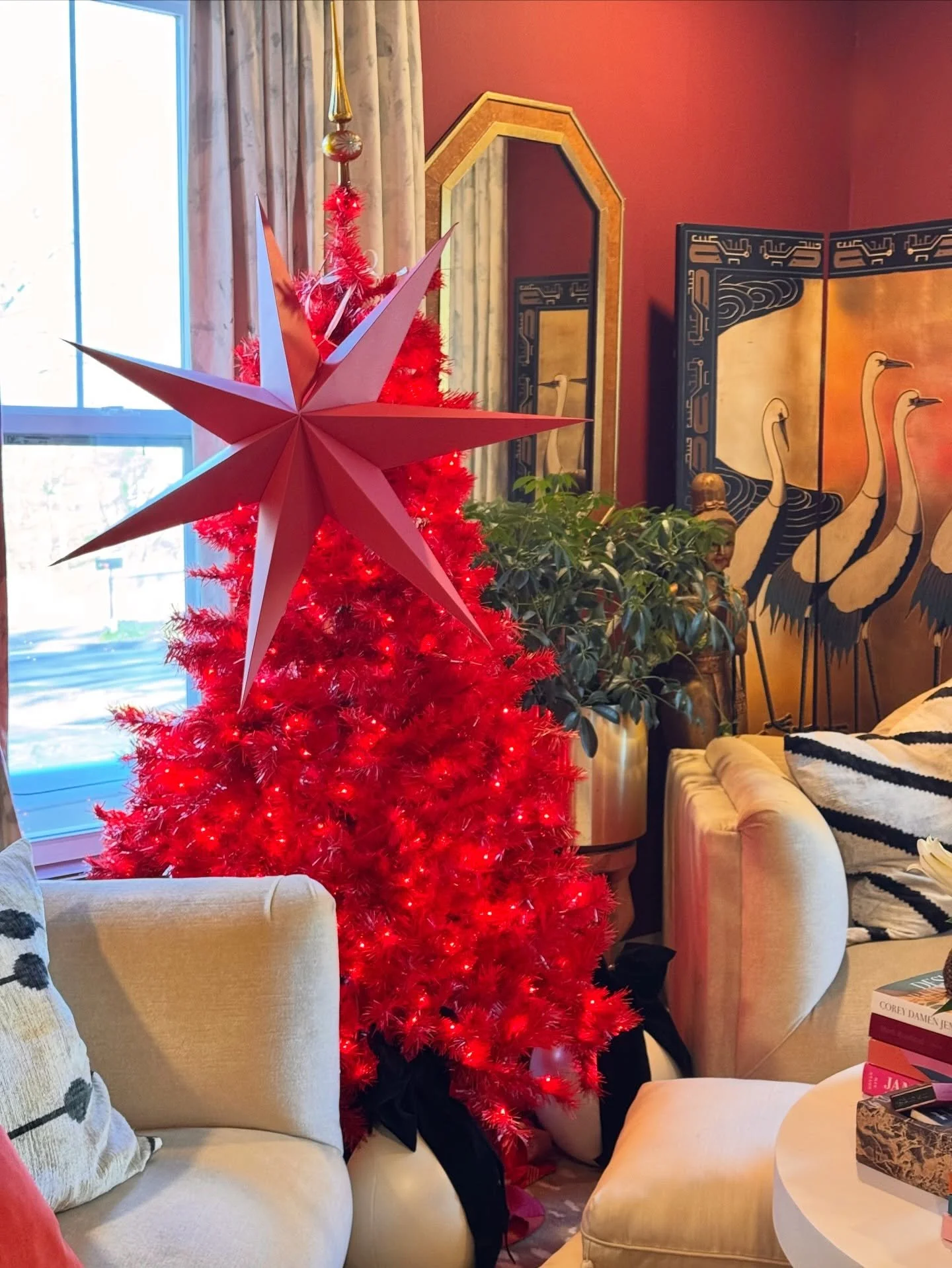 Not a traditional tree. Not a quiet moment. Just color, glow, and a little drama&mdash;exactly how I like my holidays. ❤️✨

&hellip;and my mom&rsquo;s star on top, celebrating her birthday and her light.

A little drama. A lot of soul.