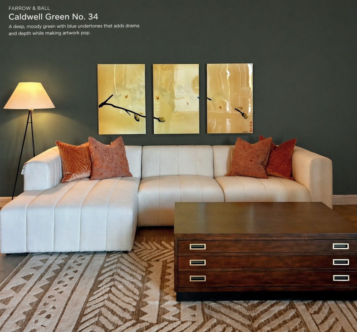 This is why wall color is not optional.

The white wall flattens the story.
Caldwell Green gives it weight, contrast, and authority.

Nothing changed but the paint.
Everything changed in the room.

Art at Slate.
Paint direction by me.

#TheShadesofDR