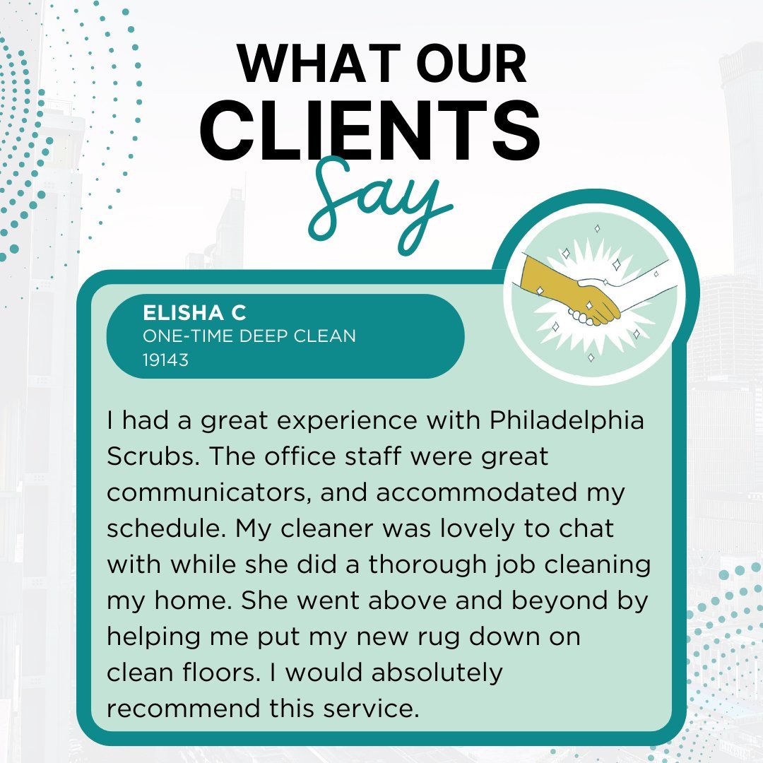 You were a wonderful client, Elisha! Thank you for the rave review!

#clienttestimonial #clientfeedback #greatexperience #greatcommunicators #accommodating #lovely #lovelycleaner #thoroughjob #aboveandbeyond #absolutelyrecommend  #satisfiedcustomer #