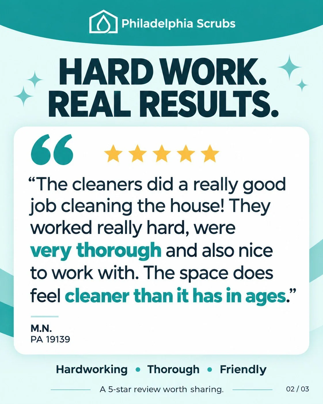 &amp; Five stars and a fresh-home feeling! 🏡

We love hearing that our team&rsquo;s hard work made a difference. Thank you, M.N., for trusting us with your home!

Ready for your home&rsquo;s fresh start? Get a free quote:
https://www.philadelphiascr