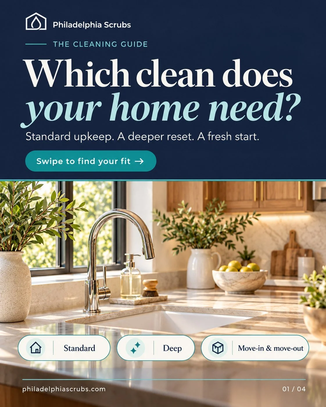 Not sure which cleaning to choose? Save this quick guide. 🏡

Routine upkeep, a more detailed reset, or a move: the right service depends on your space and priorities. Tell us what you need help with, and we'll guide you through the options.

Have a 