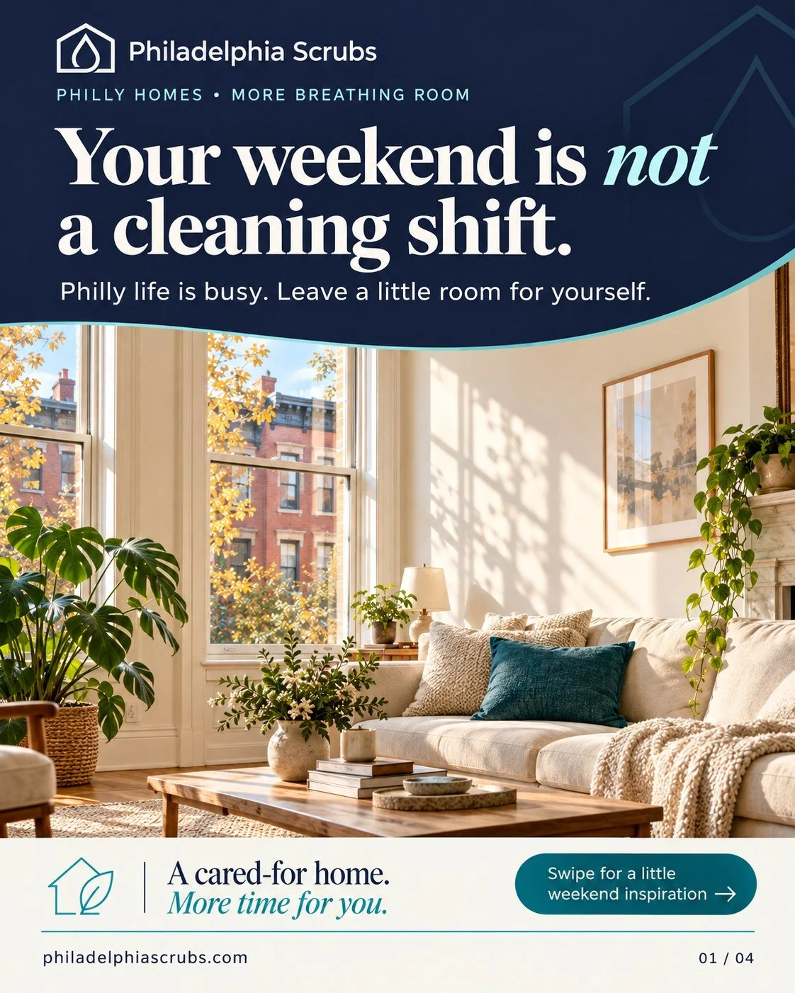 Your weekend called. It wants its free time back. ☕

Between work, errands and everything else, cleaning can take over the time you meant to enjoy. Philadelphia Scrubs can help with recurring home cleaning so you can make room for the things you love