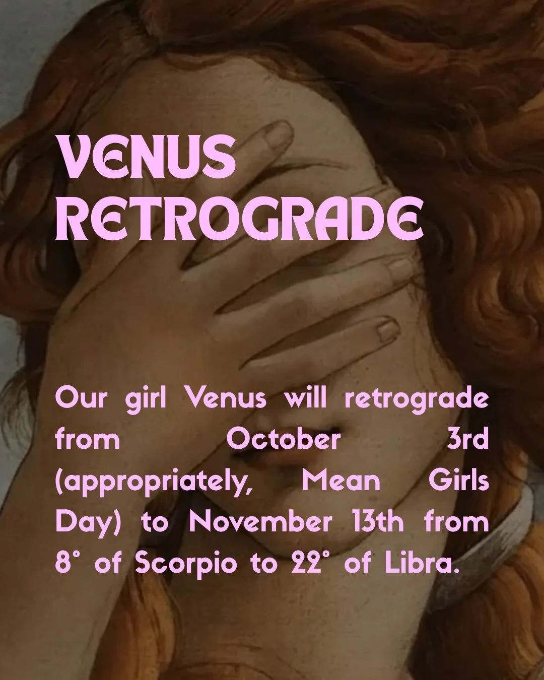 PSA: Venus stations retrograde this week!

Venus retrograde cracks open the polite, pleasing parts of us that have been ignoring what we truly value. 

The sacred rage so many women are carrying and feeling acutely rn is Venus remembering. What we&rs