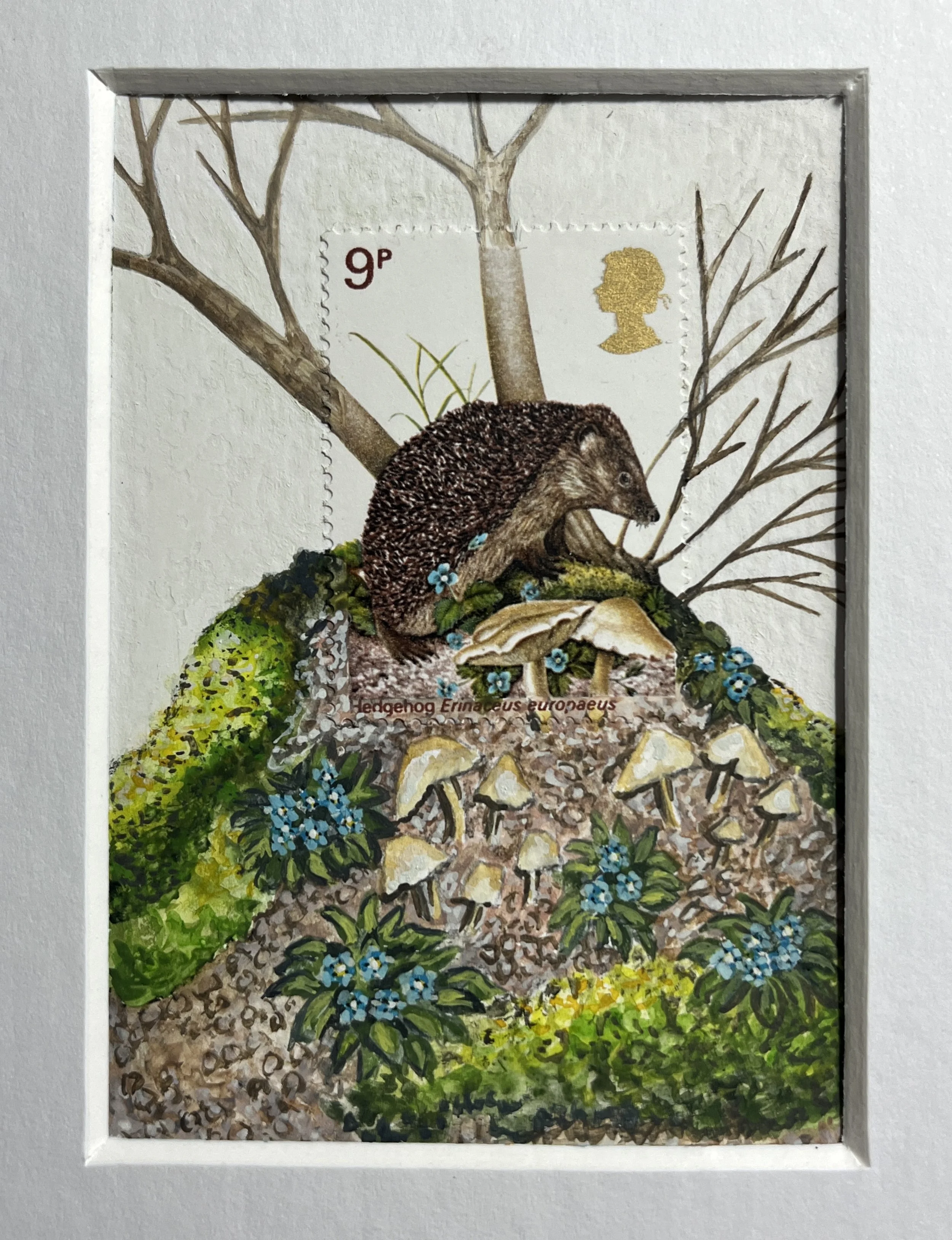 Hedgehog Postage Stamp Art