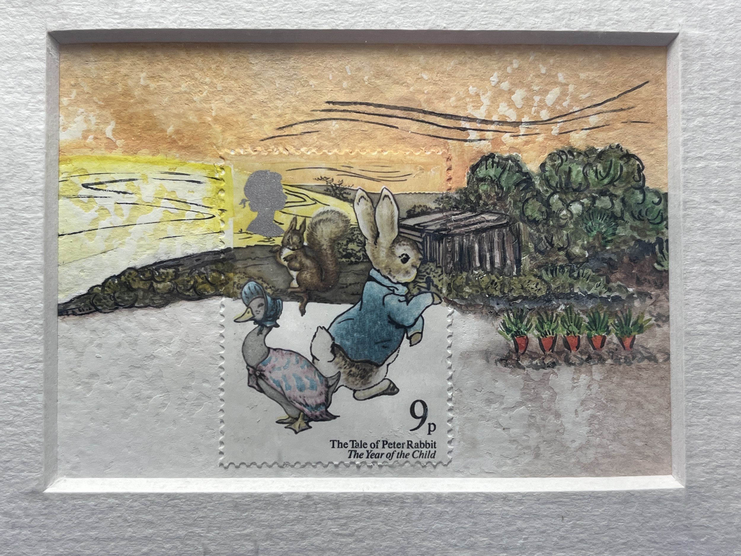 Peter Rabbit Postage Stamp Art Original (710)