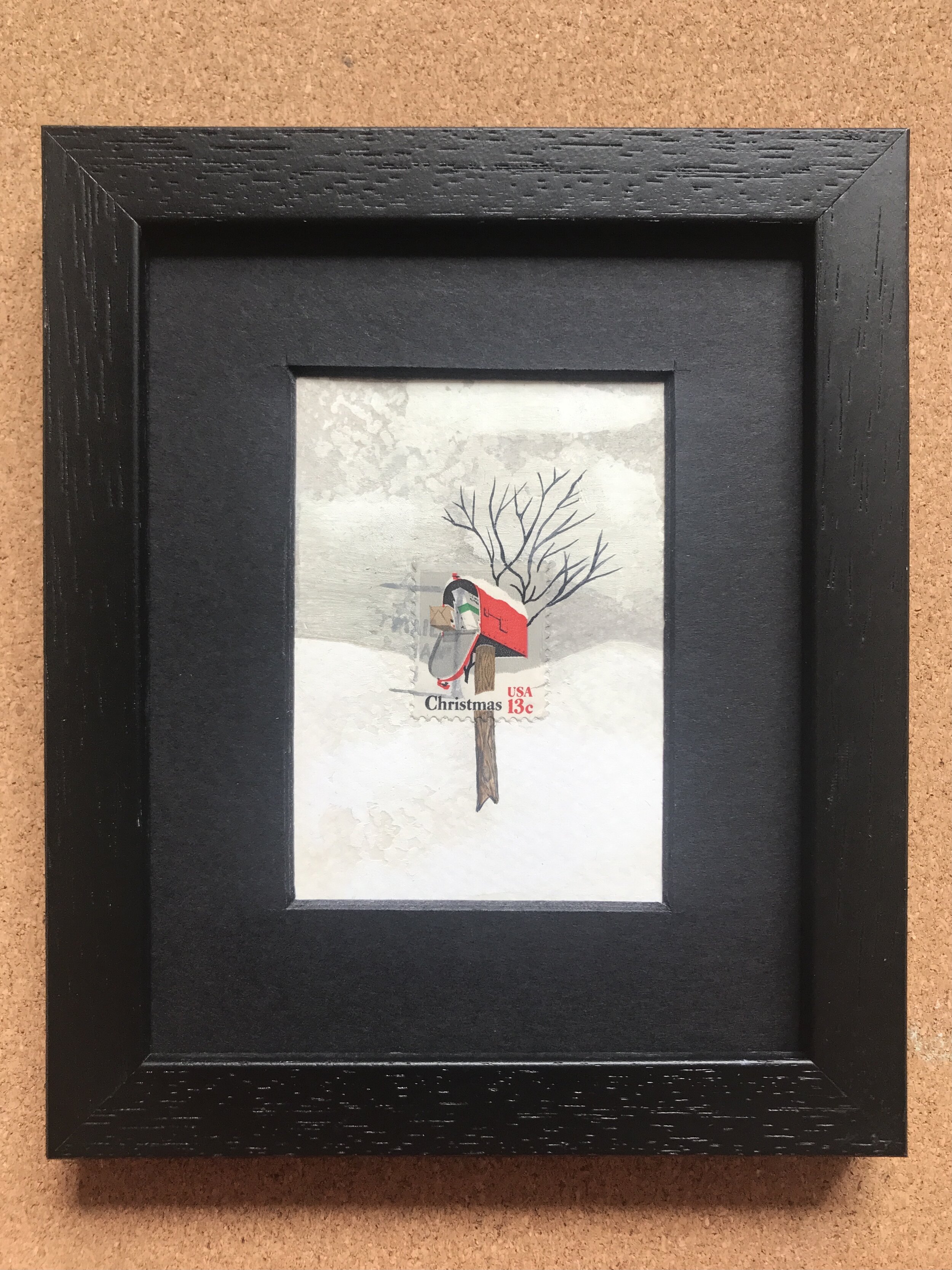 Christmas Mail box USA Postage Stamp Art