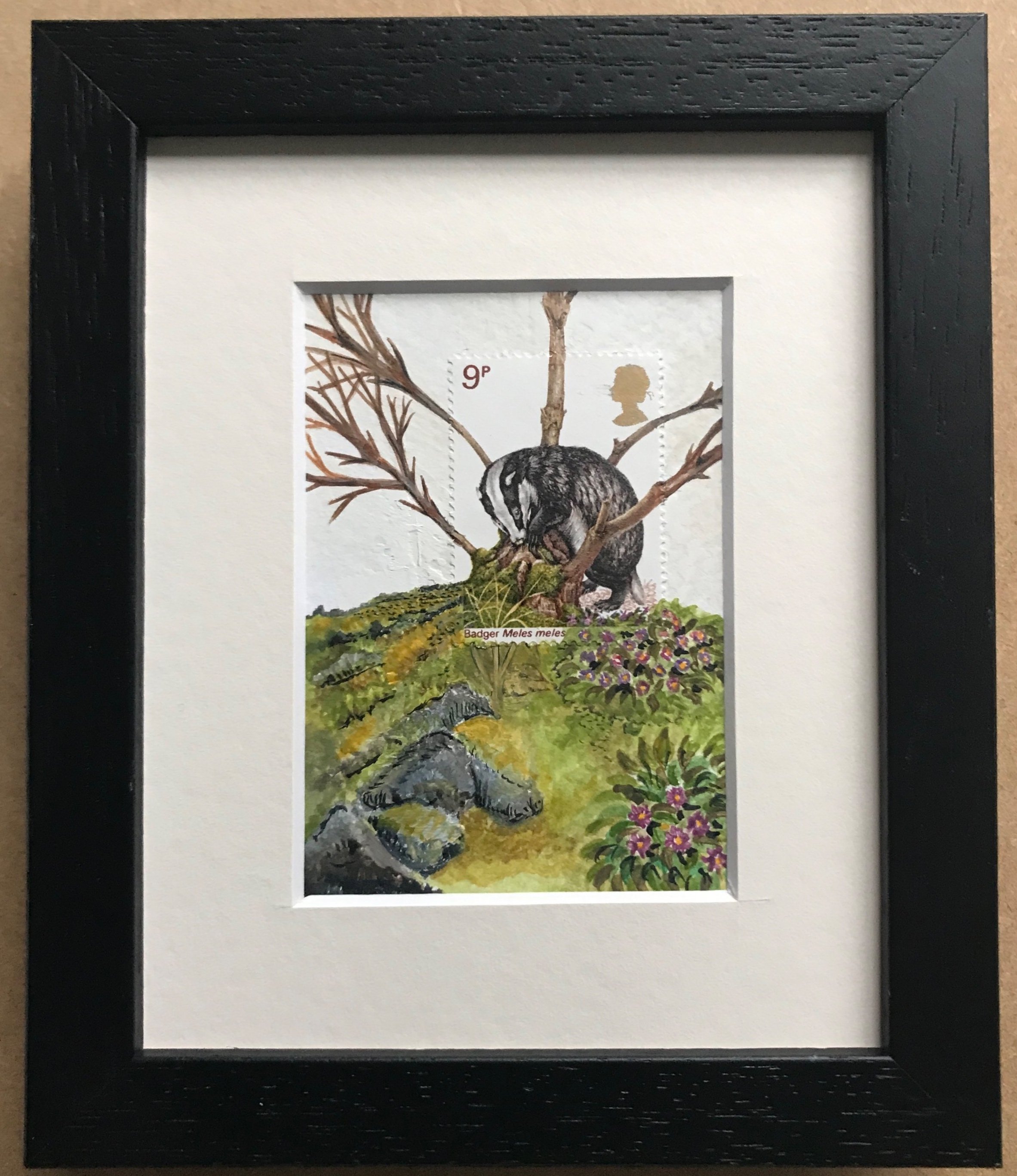 Badger watercolour framed aceo painting
