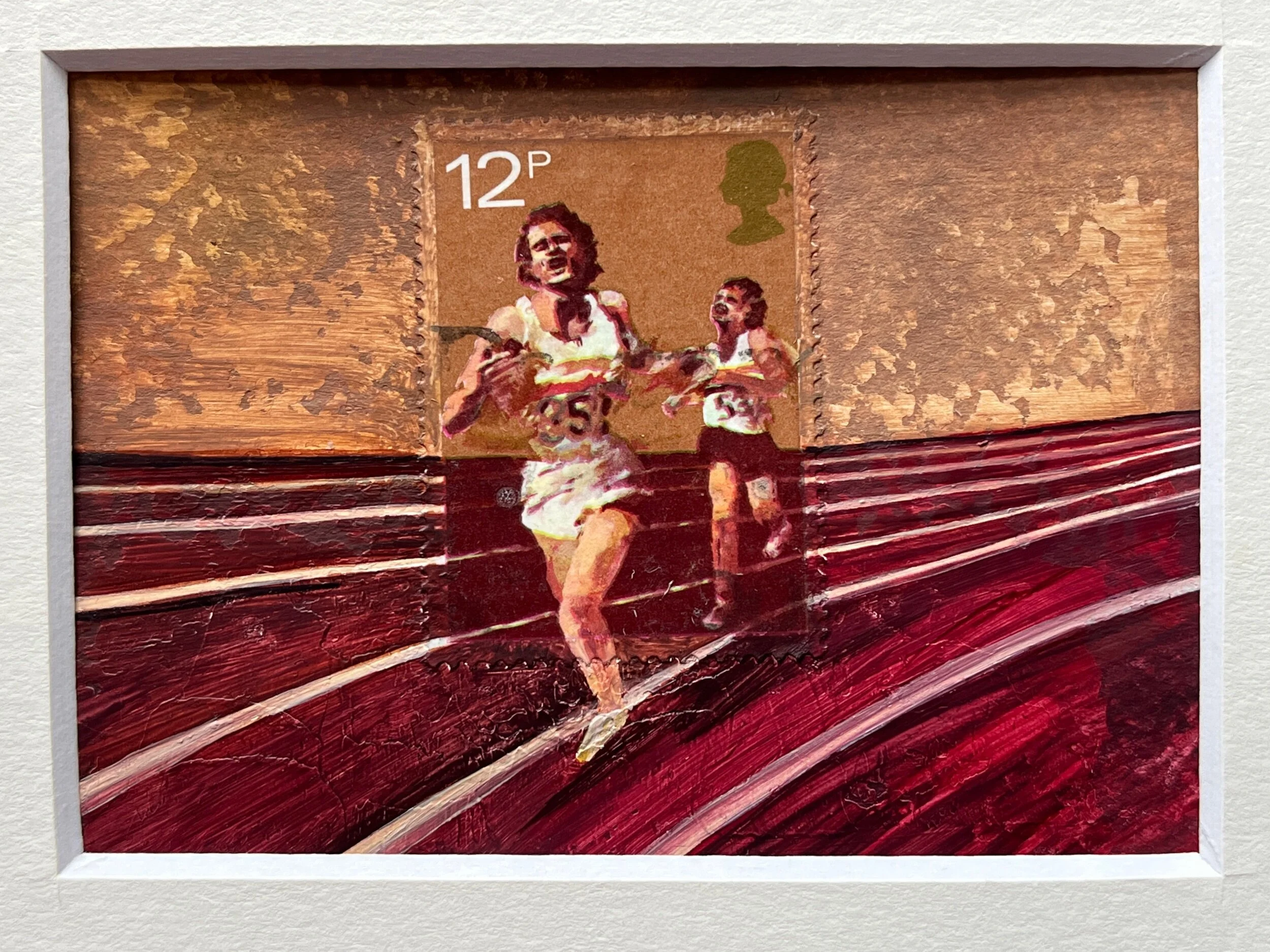 Sport Centenaries, Marathon Runner  stamp issued on 10-10-1980  picture completed in oil and watercolour paint  Art size 2.5 x 3.5 inches