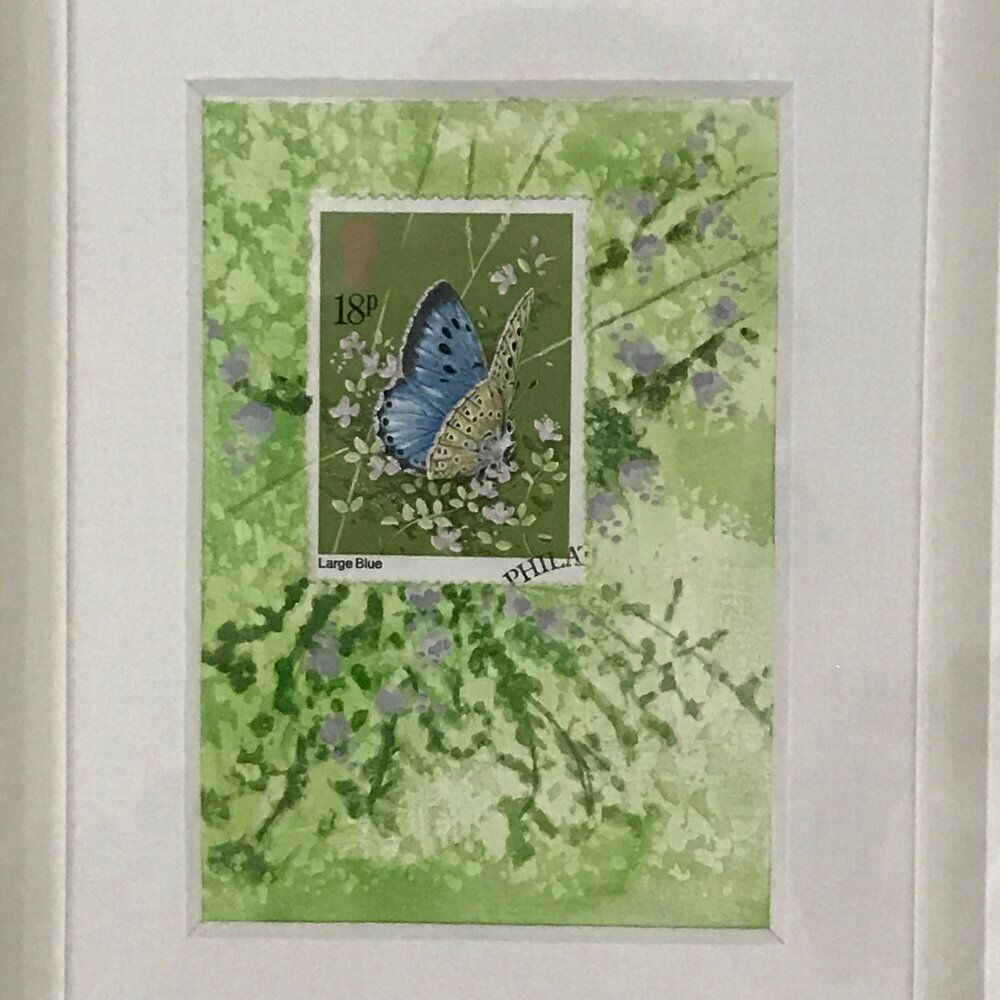 Large Blue Butterfly Postage Stamp Art (153)