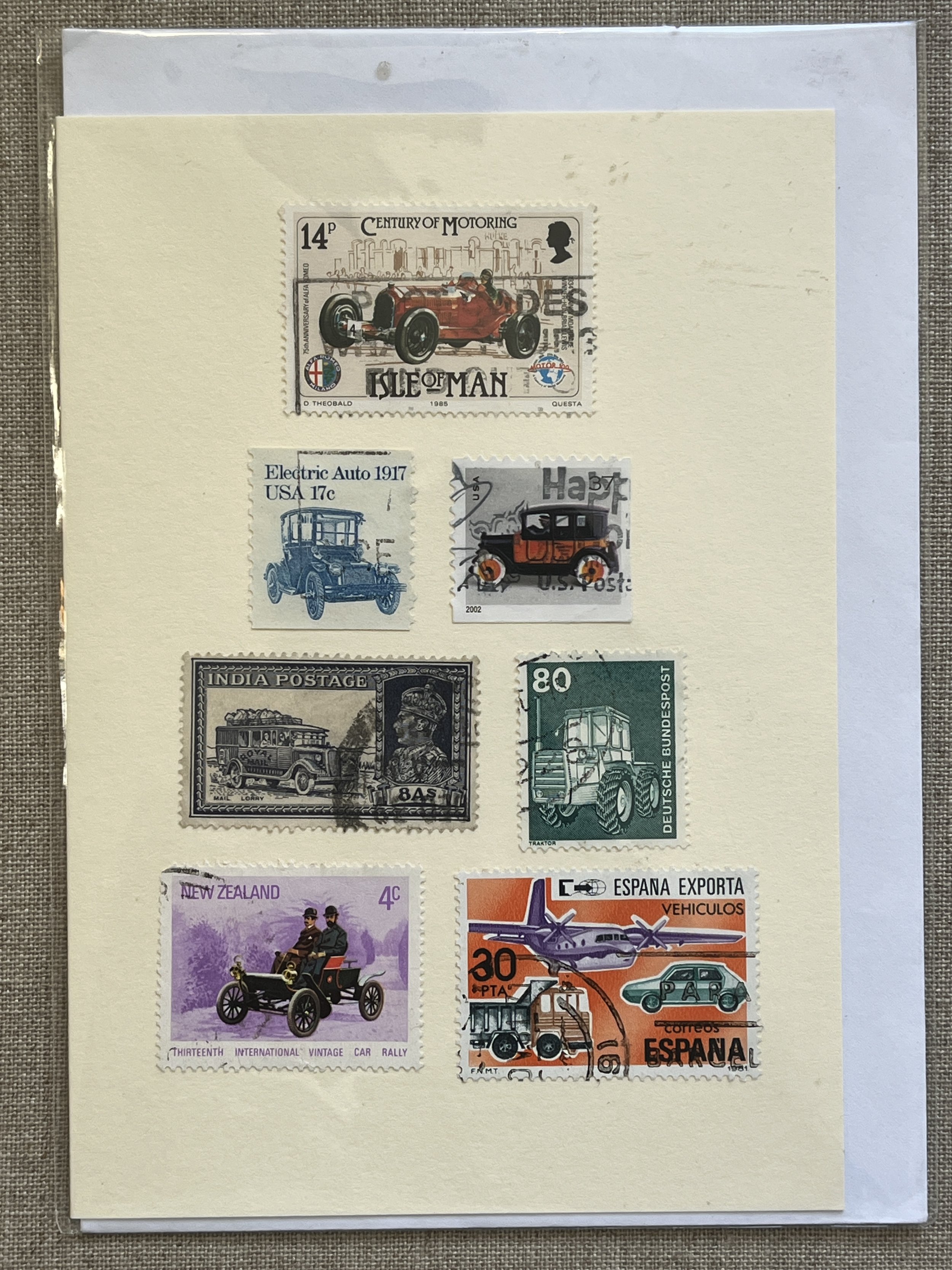 Vintage Car Stamps Greeting Card