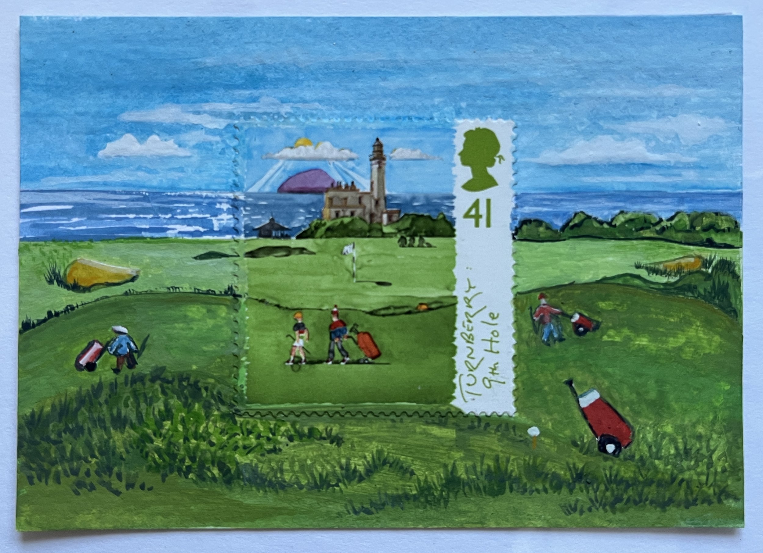 Turnberry the 9th Hole Golf Postage Stamp Art