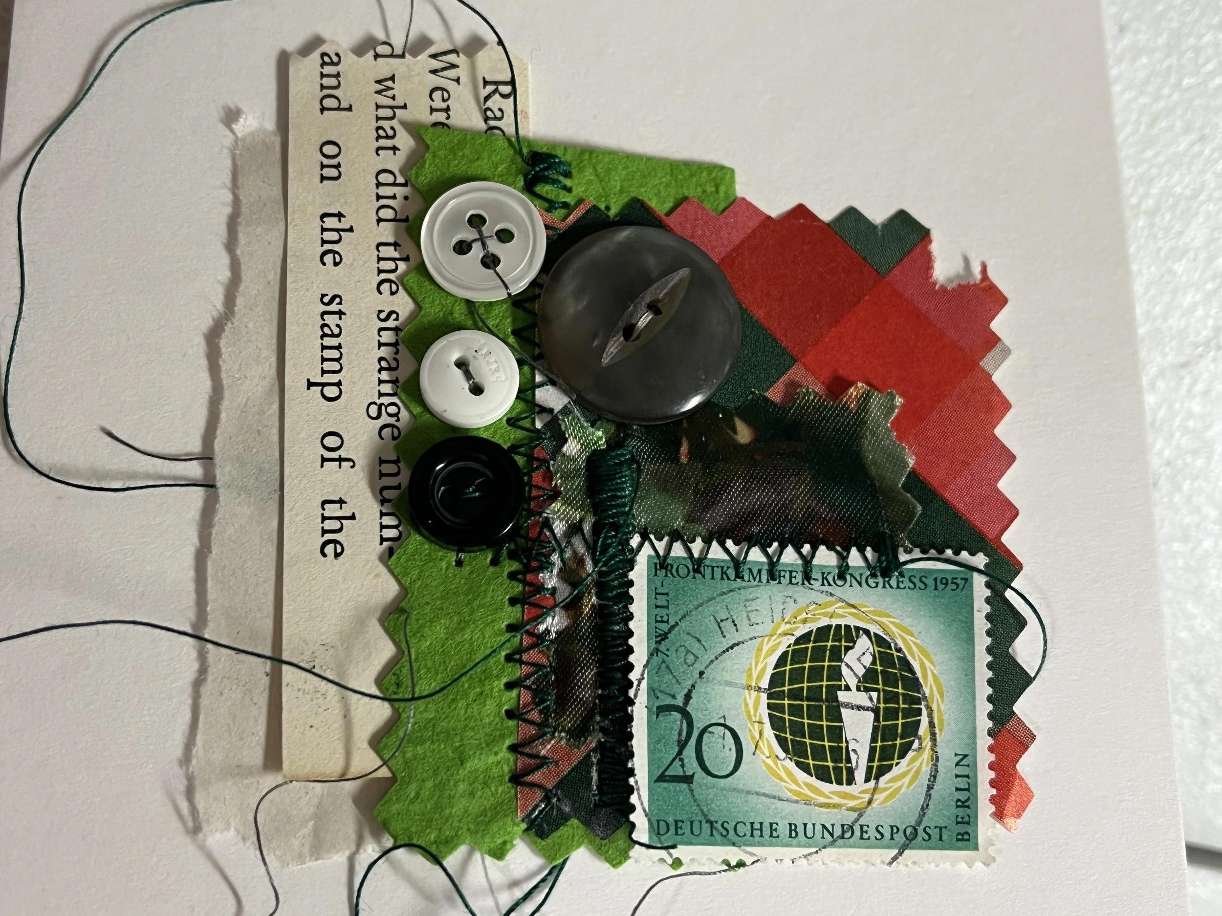 Embellished Greetings Card with Vintage 1957 Stamp