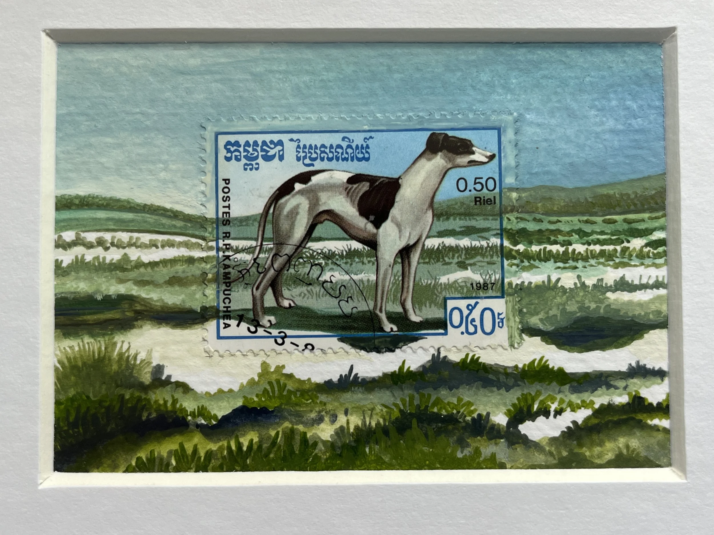 Greyhound Dog Postage Stamp Art (1281)