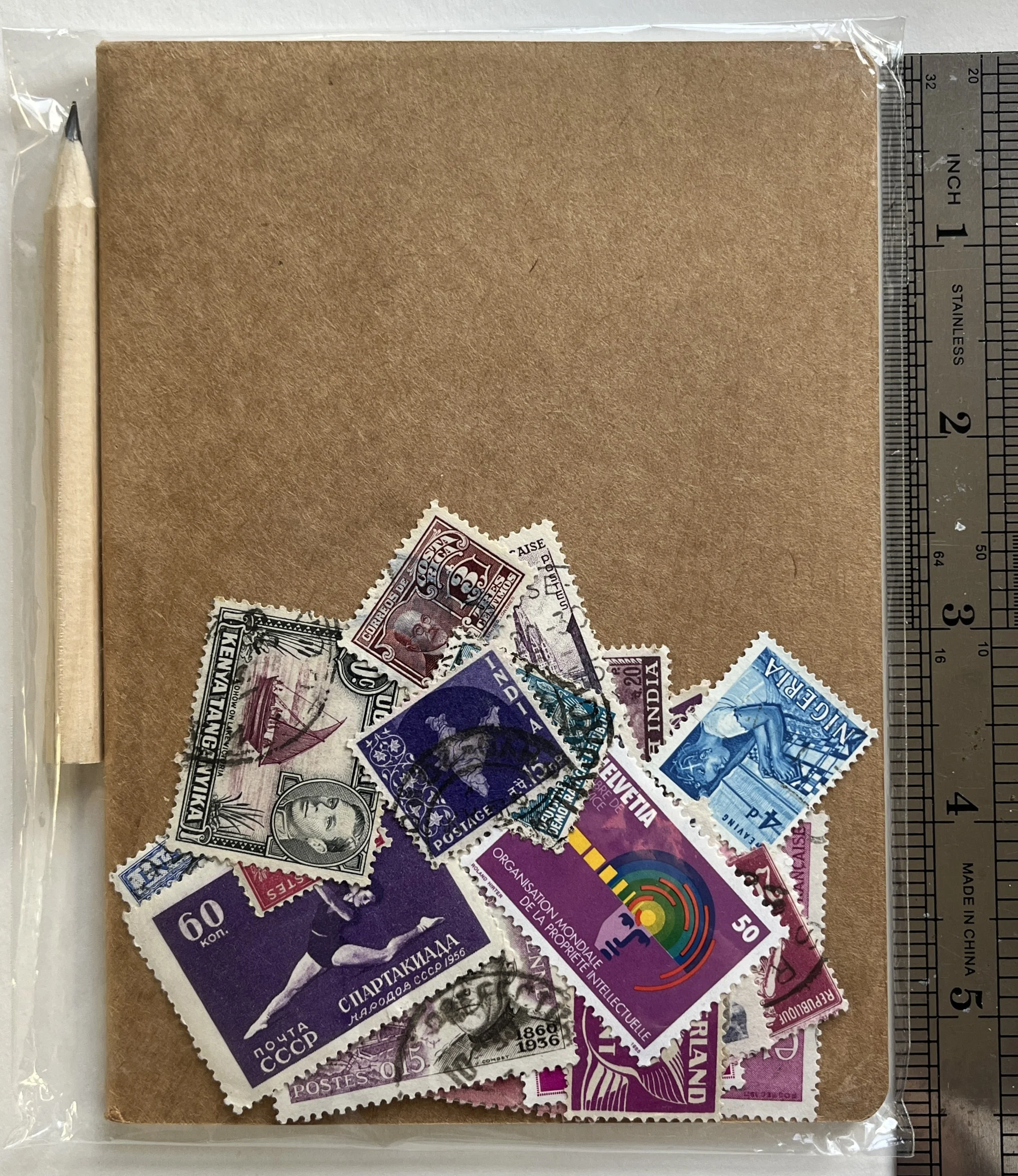 notebook with stamps to stick in