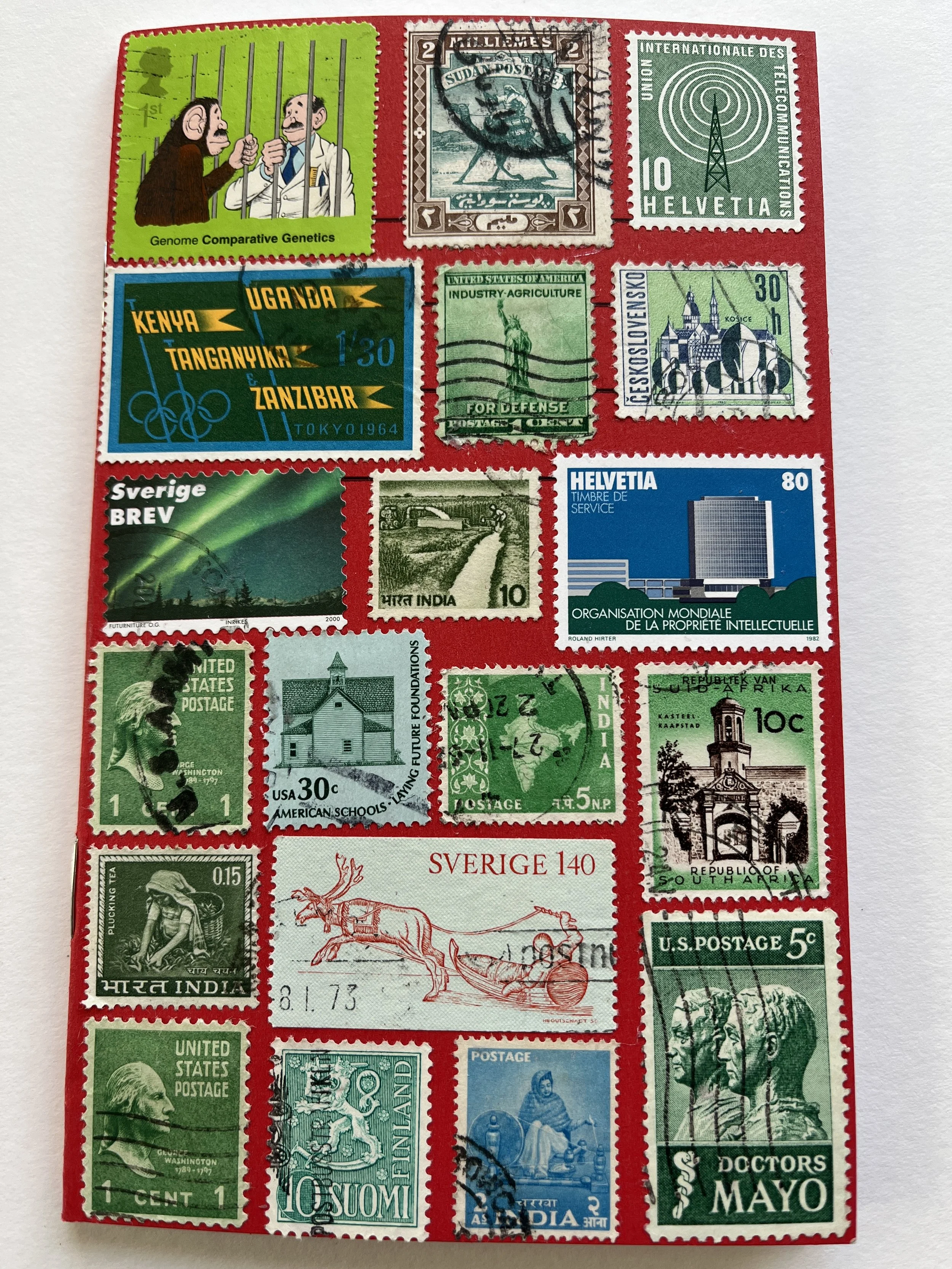 Vintage Stamp Art Notebook - Green Toned Collectible