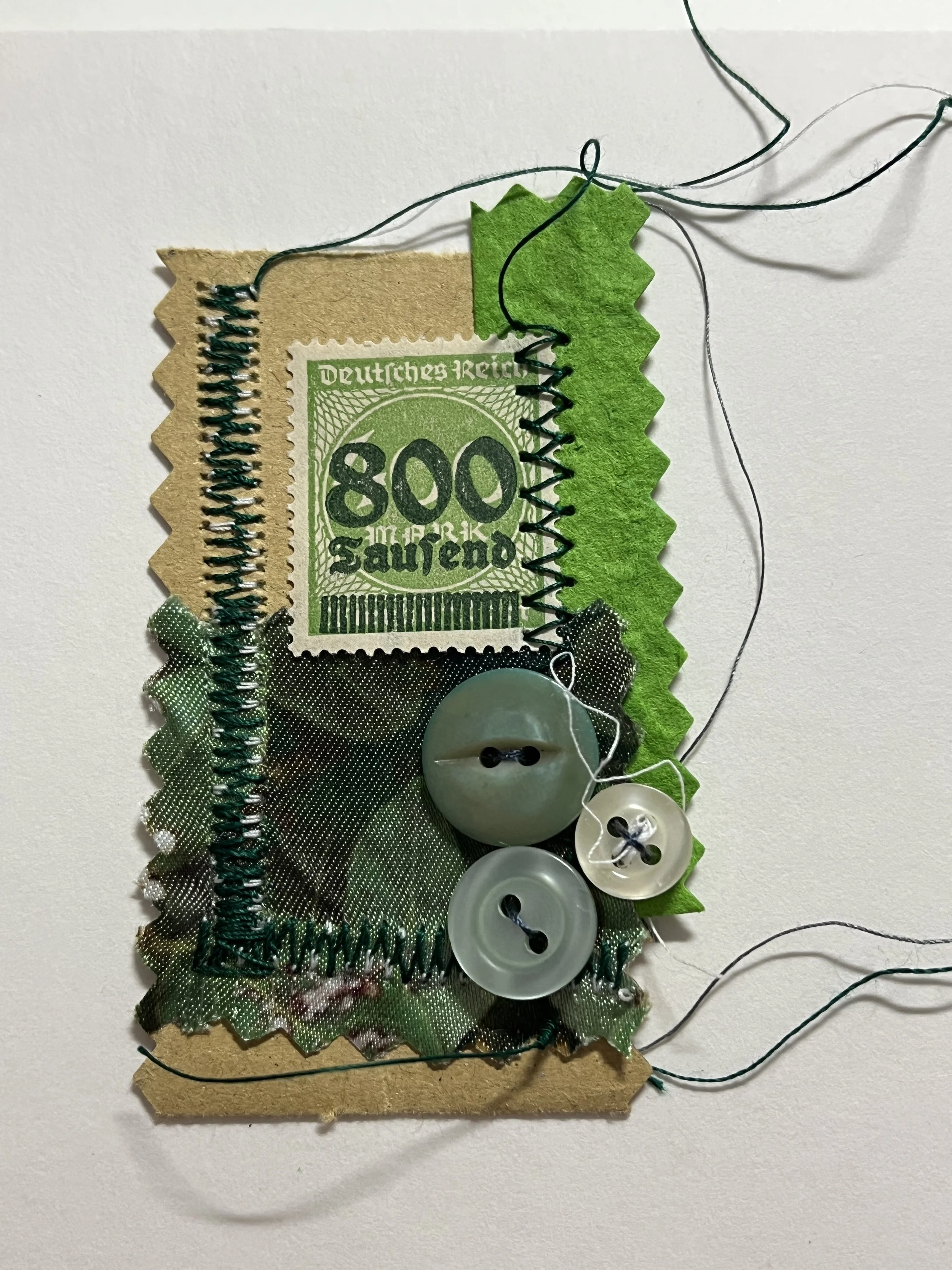 Vintage Green Embellished Card with Buttons
