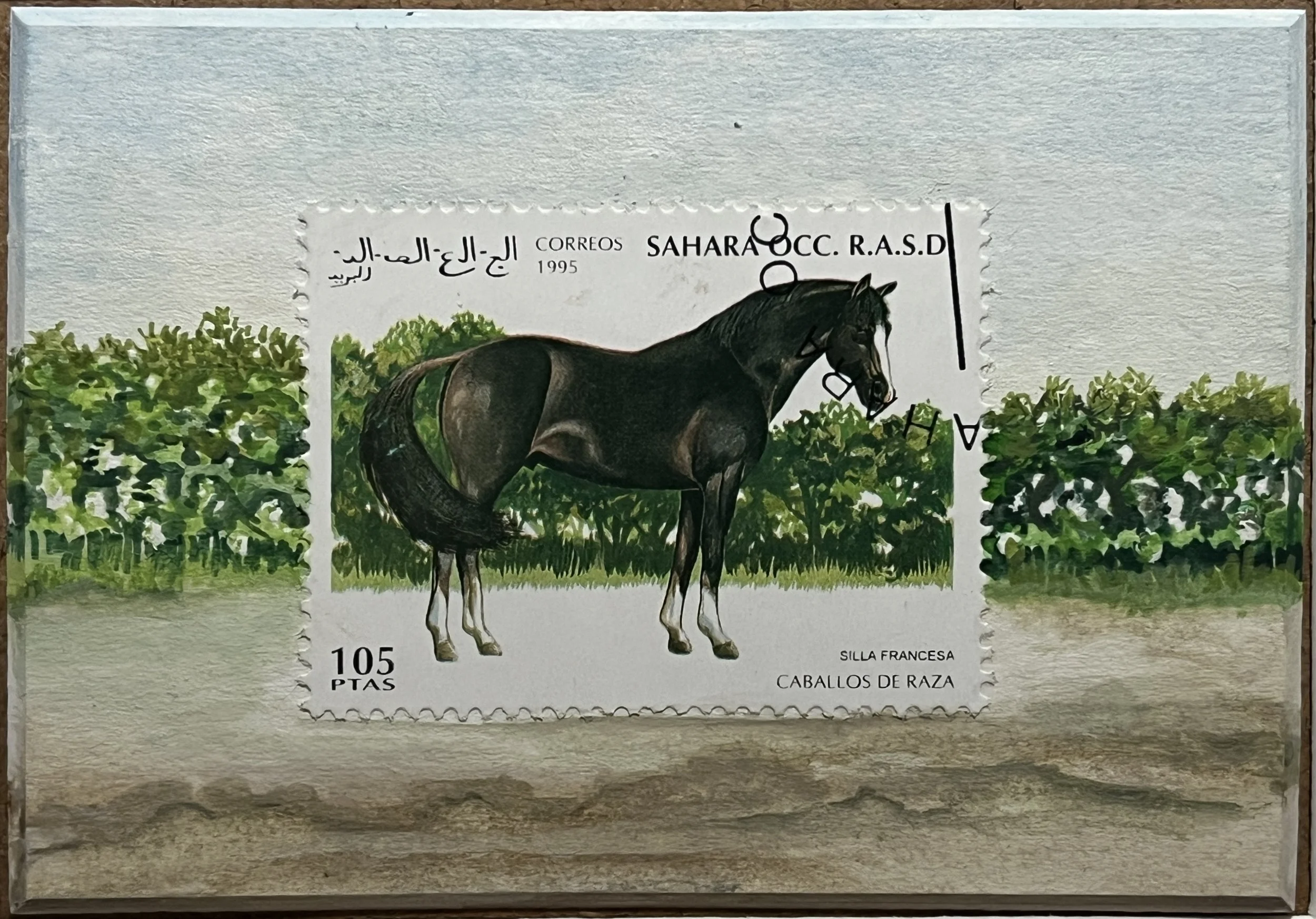 Horse Stamp Watercolor Art with easel