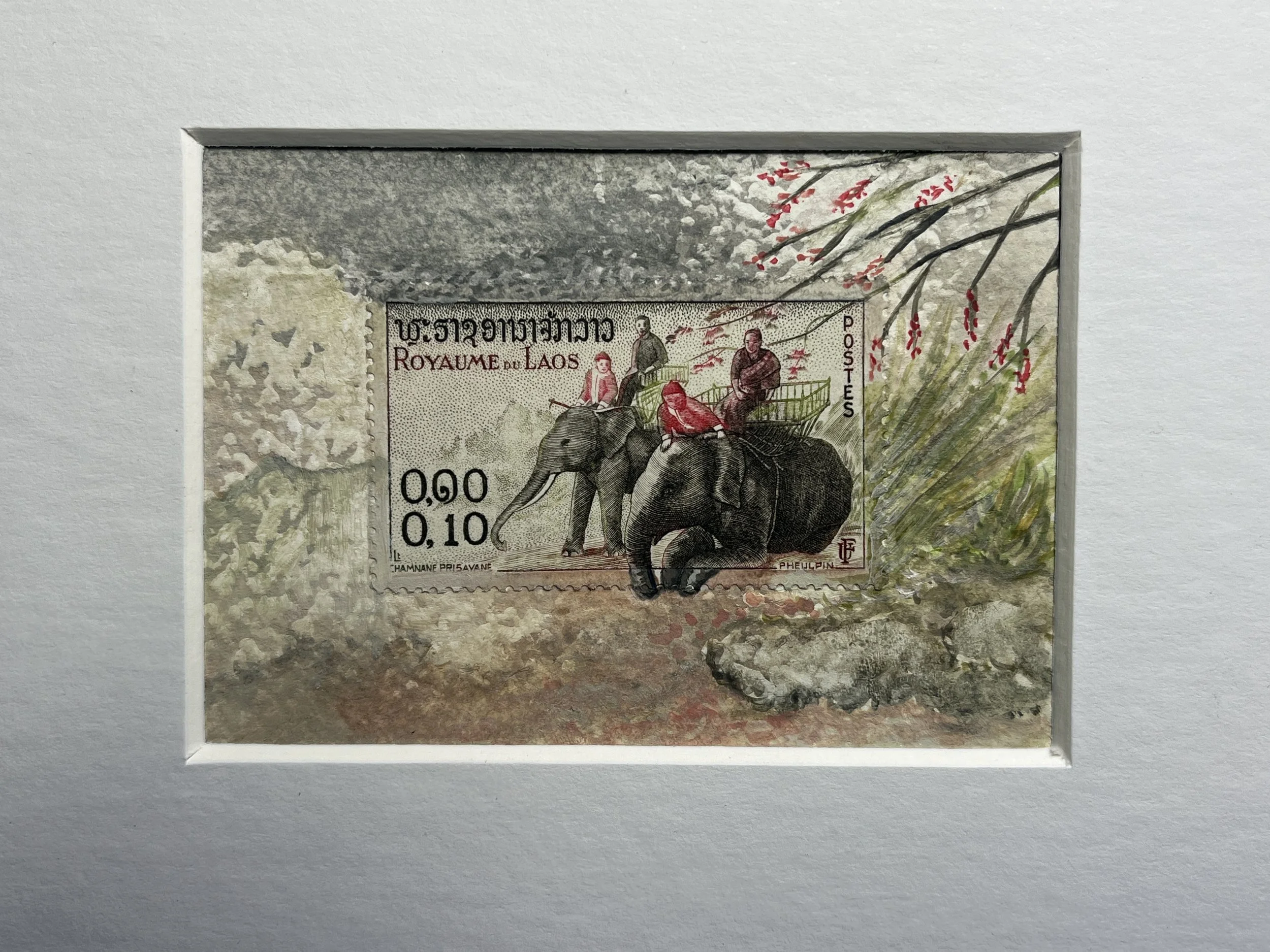 Laos Elephant Postage Stamp Art