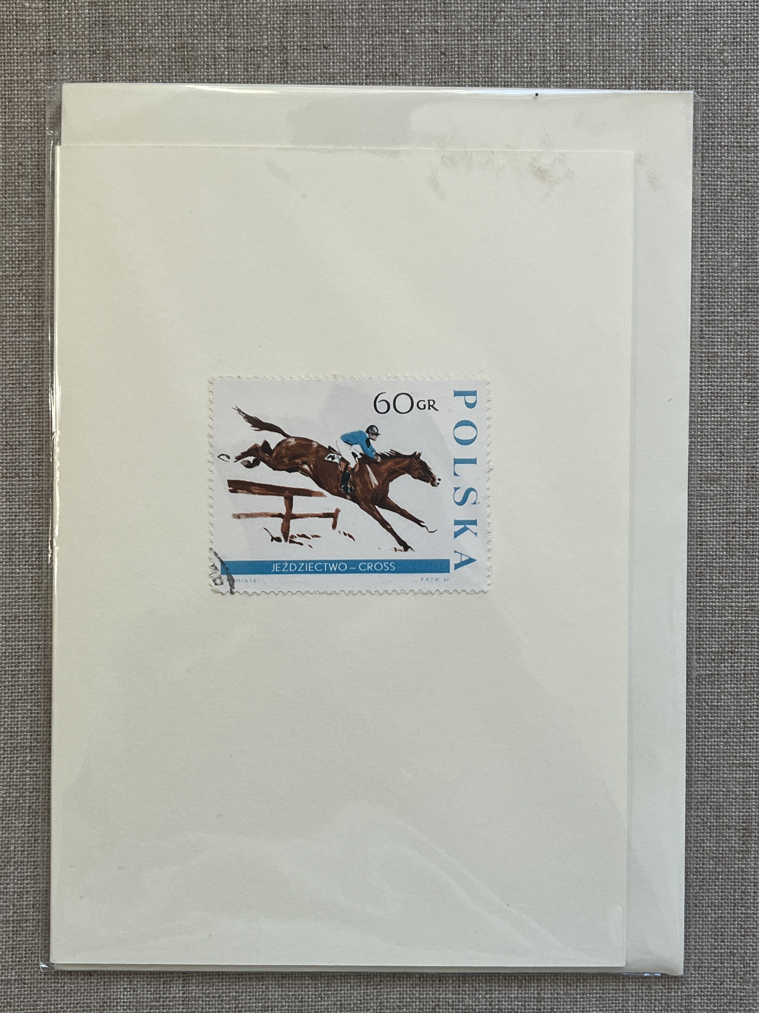 Equestrian Elegance: Polish Postage Stamp Greeting Card