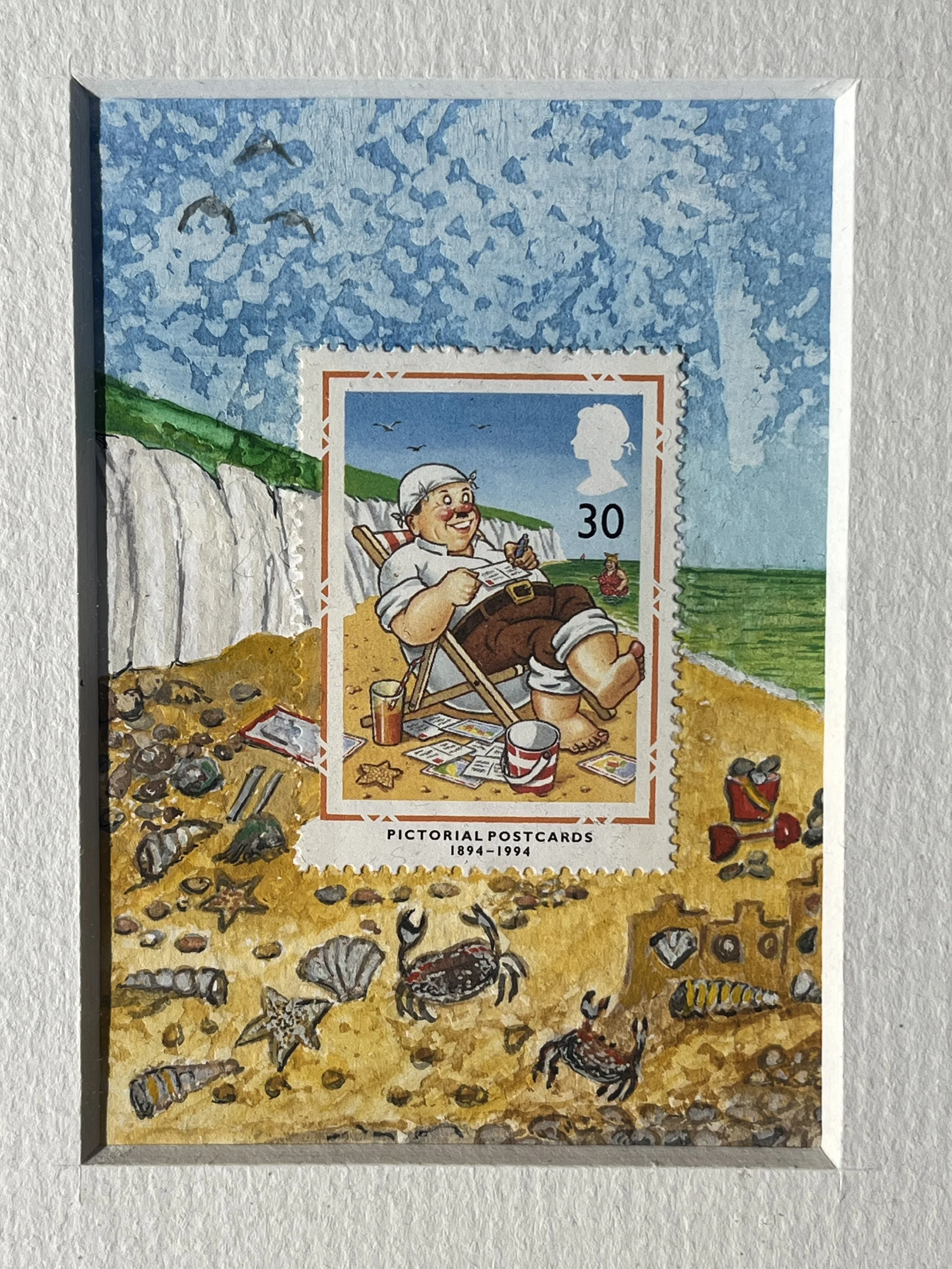 Deckchair - British Humour Postage Stamp Art Original