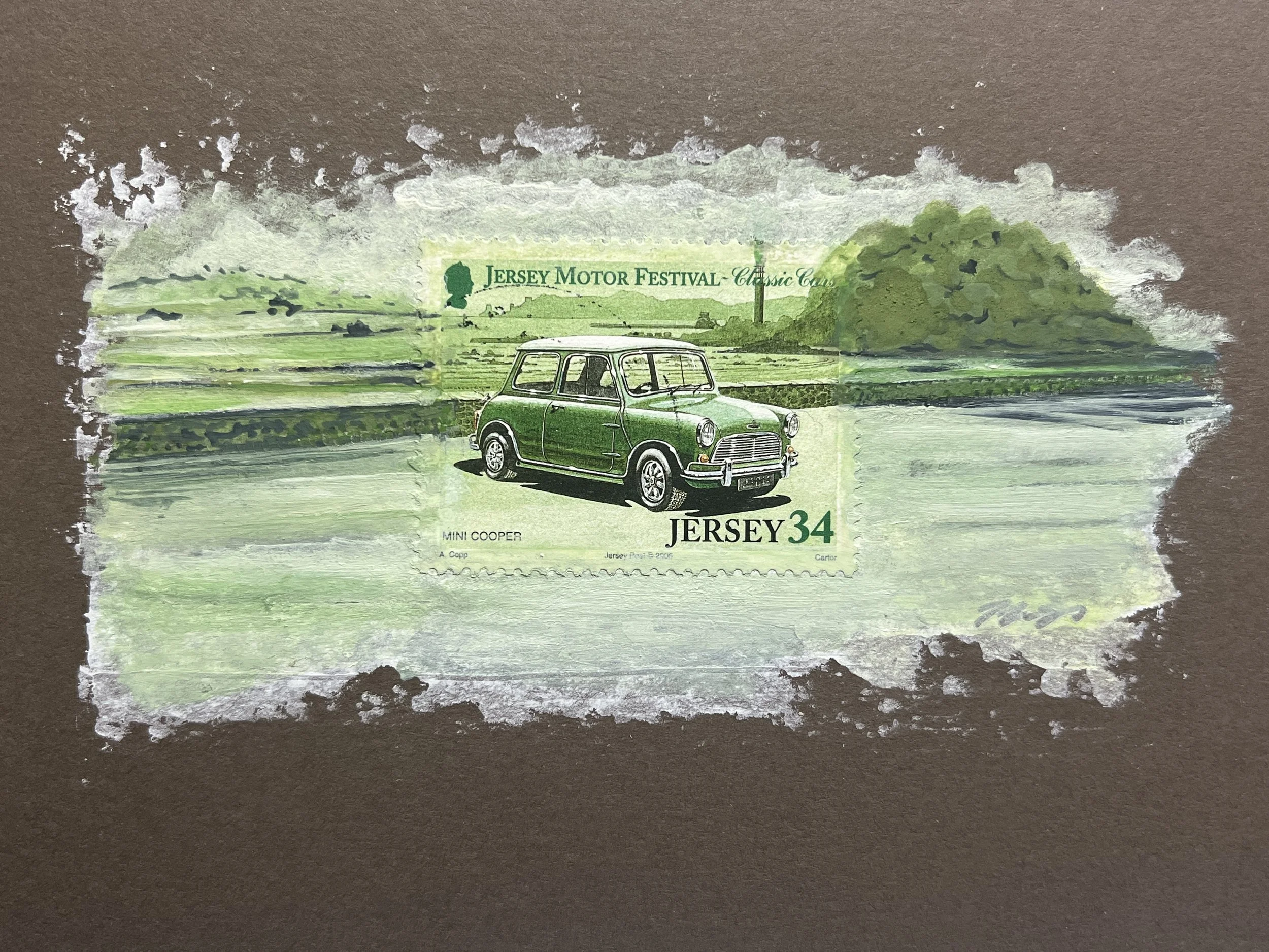 Mini Cooper Jersey Postage Stamp Art