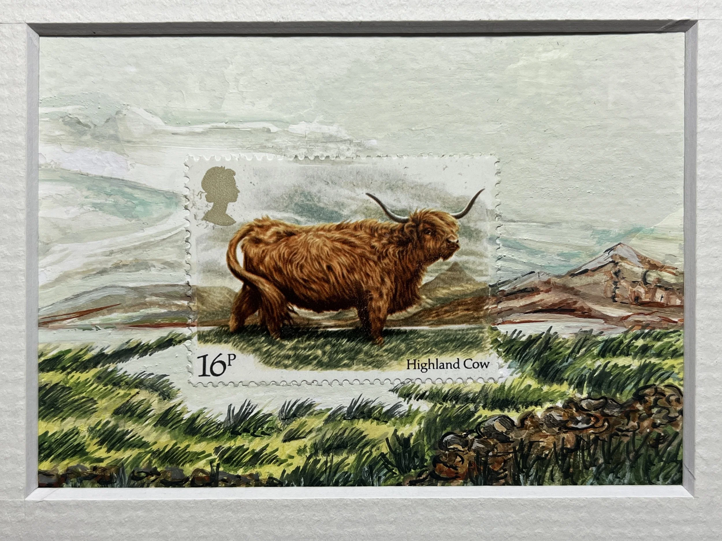Highland Cow Postage Stamp Art (1463)