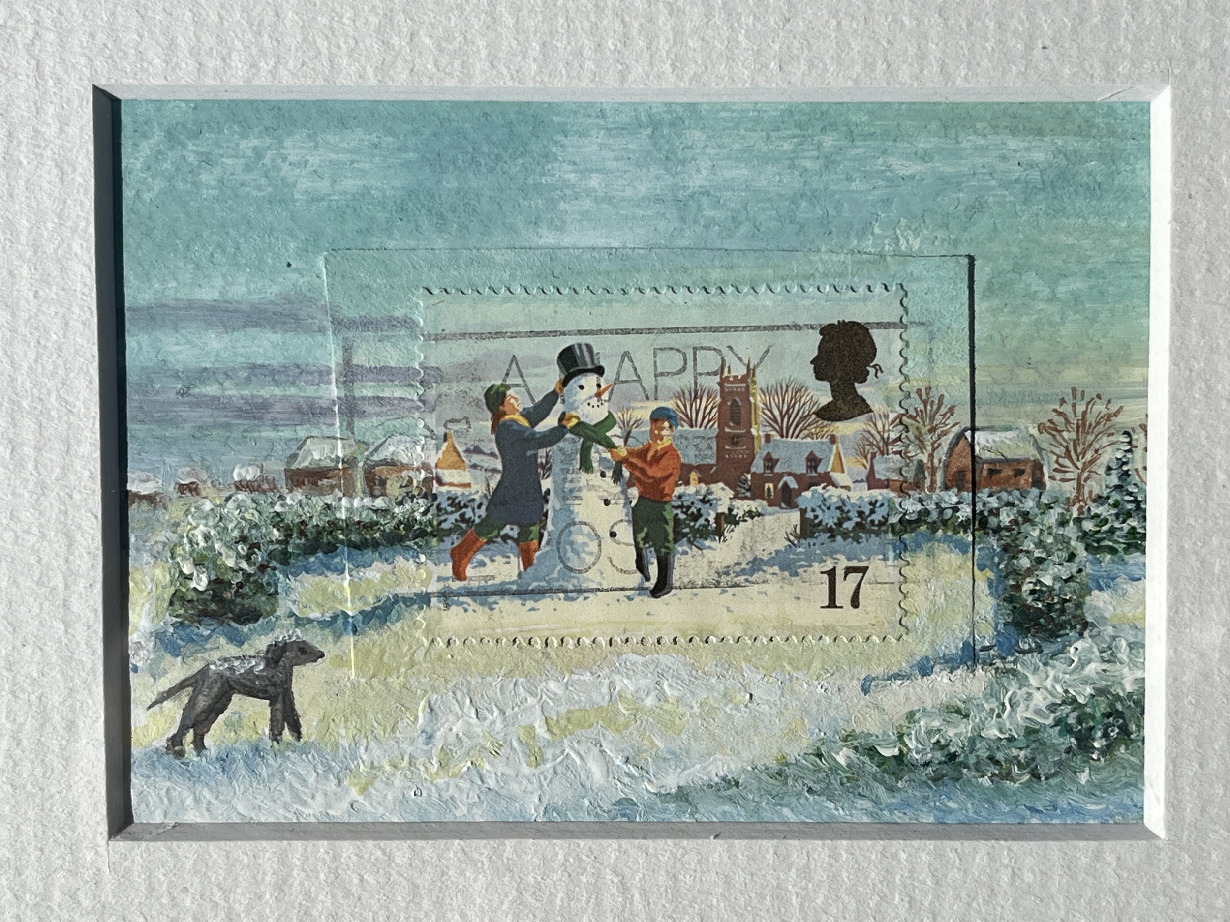 Christmas Scene Postage Stamp Art Original