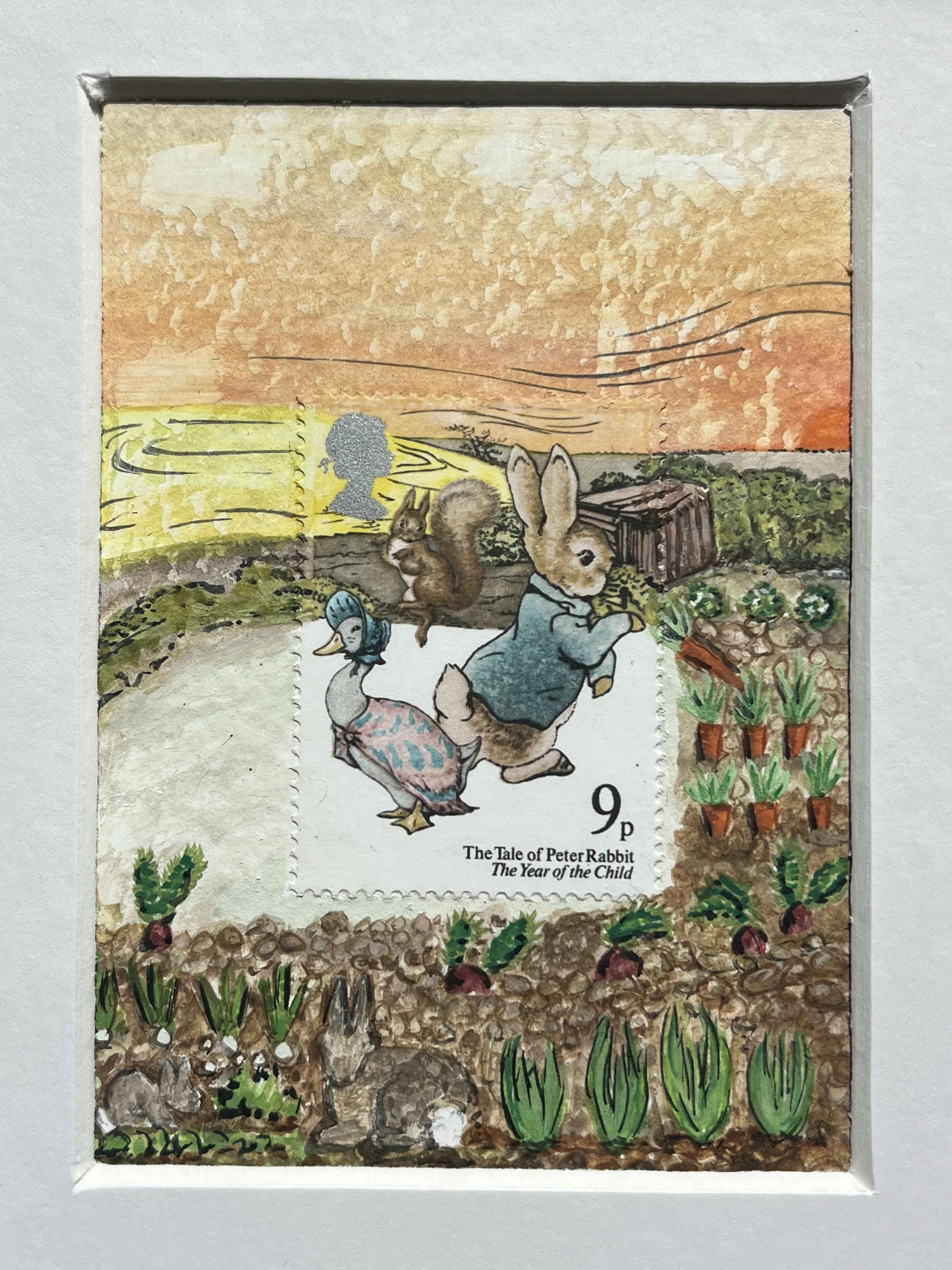 Peter Rabbit Postage Stamp Art for Children's Room Decor