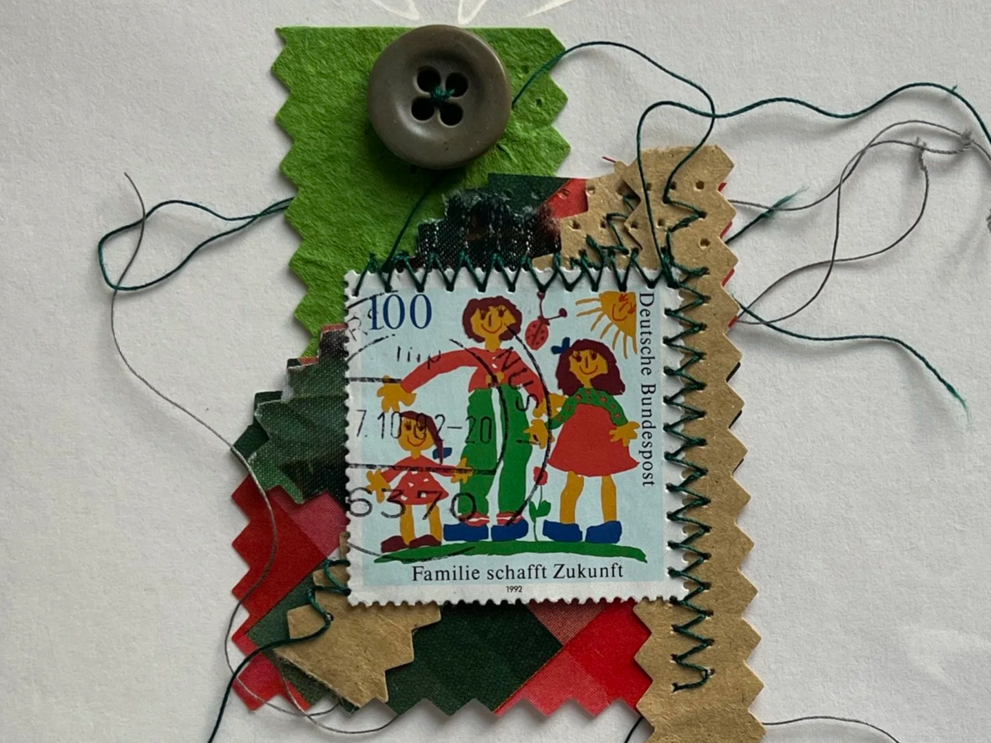 Hand-Decorated Postage Stamp Greetings Card