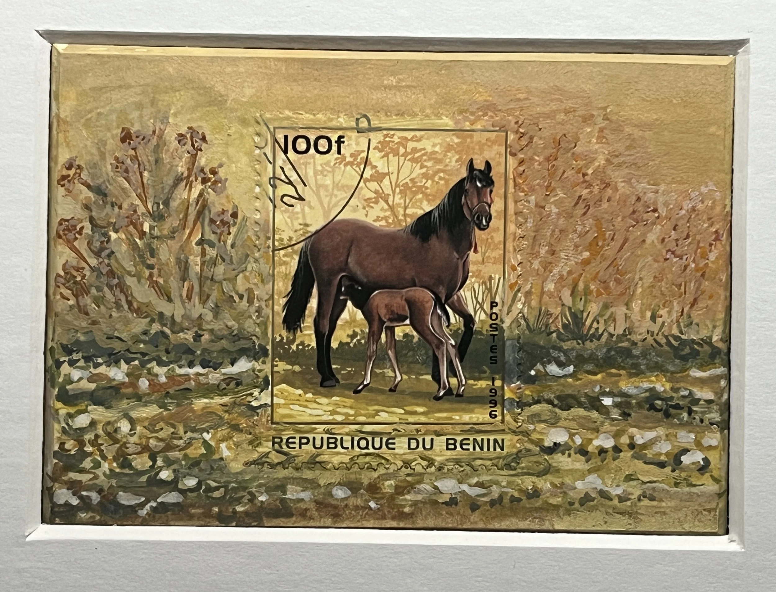 Horses of Benin Stamp Art on Card