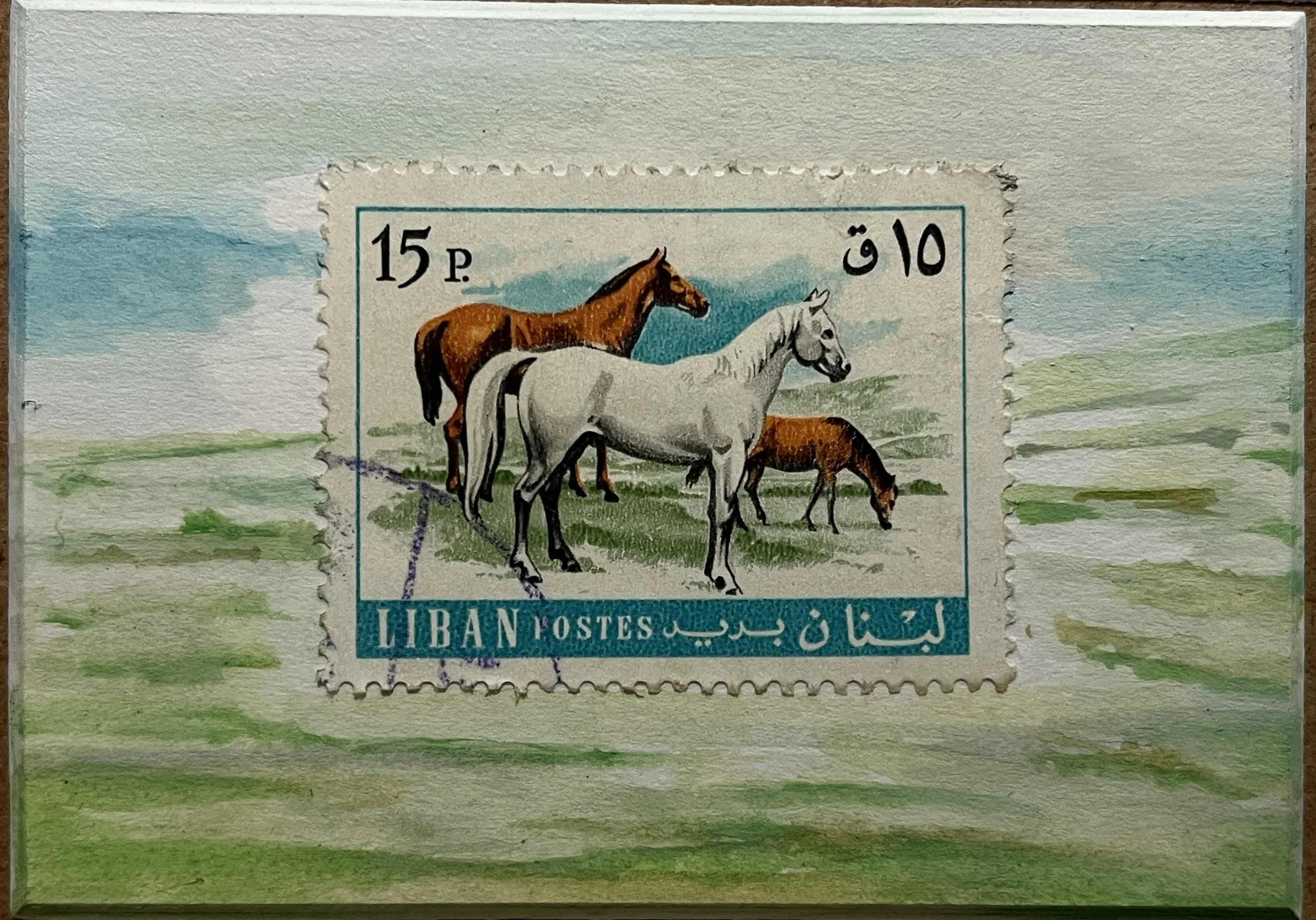 Vintage Lebanon Horse Stamp Watercolor Art