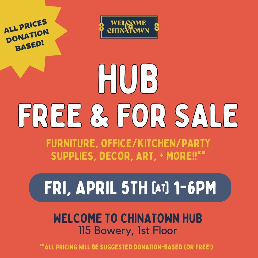 We&rsquo;re having one last #freeandforsale event tomorrow 1-6 at our Hub (115 Bowery)!

&mdash;-

Firstly, we can&rsquo;t express enough how grateful we are for ALL the donations and offers we received when we soft-opened The Hub last year. It made 