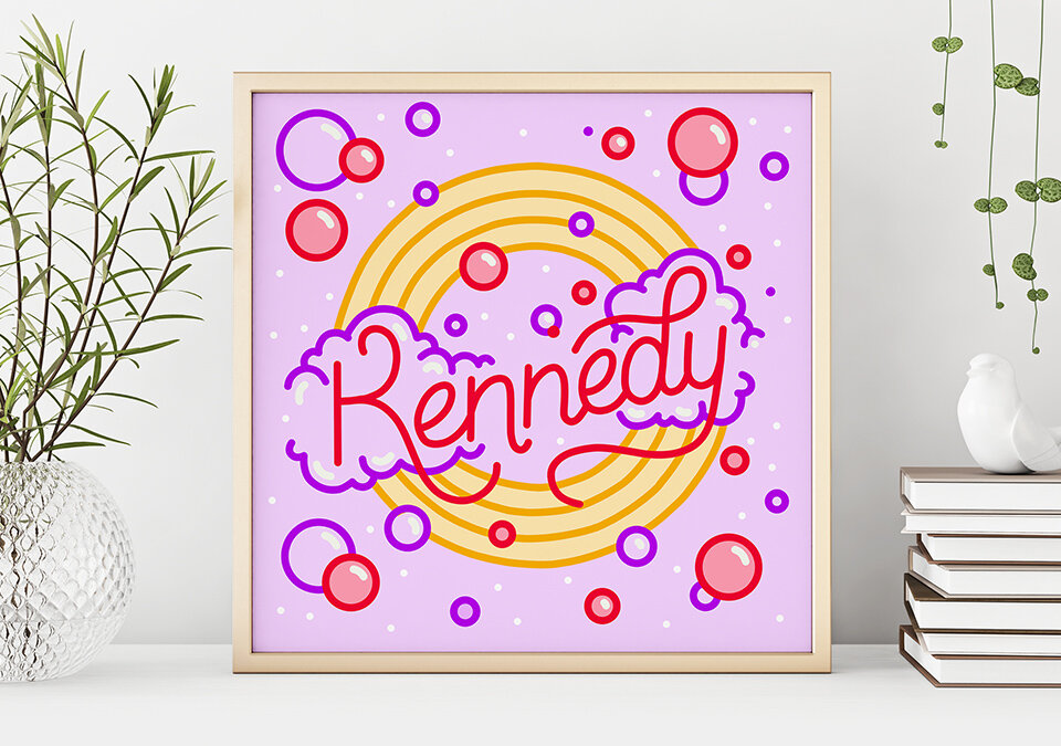 Design for my baby niece, and more purple, of course. This turned into a cute, printed piece for her room.