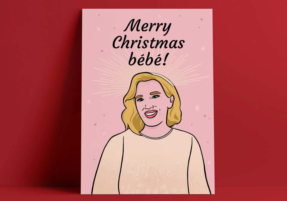 2020 Holiday card, inspired by Moira from Schitt's Creek.