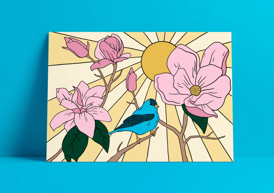 Custom illustrated card for Amazon Maker Mornings, a recurring creative workshop. This specific workshop featured an array of black and white postcards created by Amazon artists.