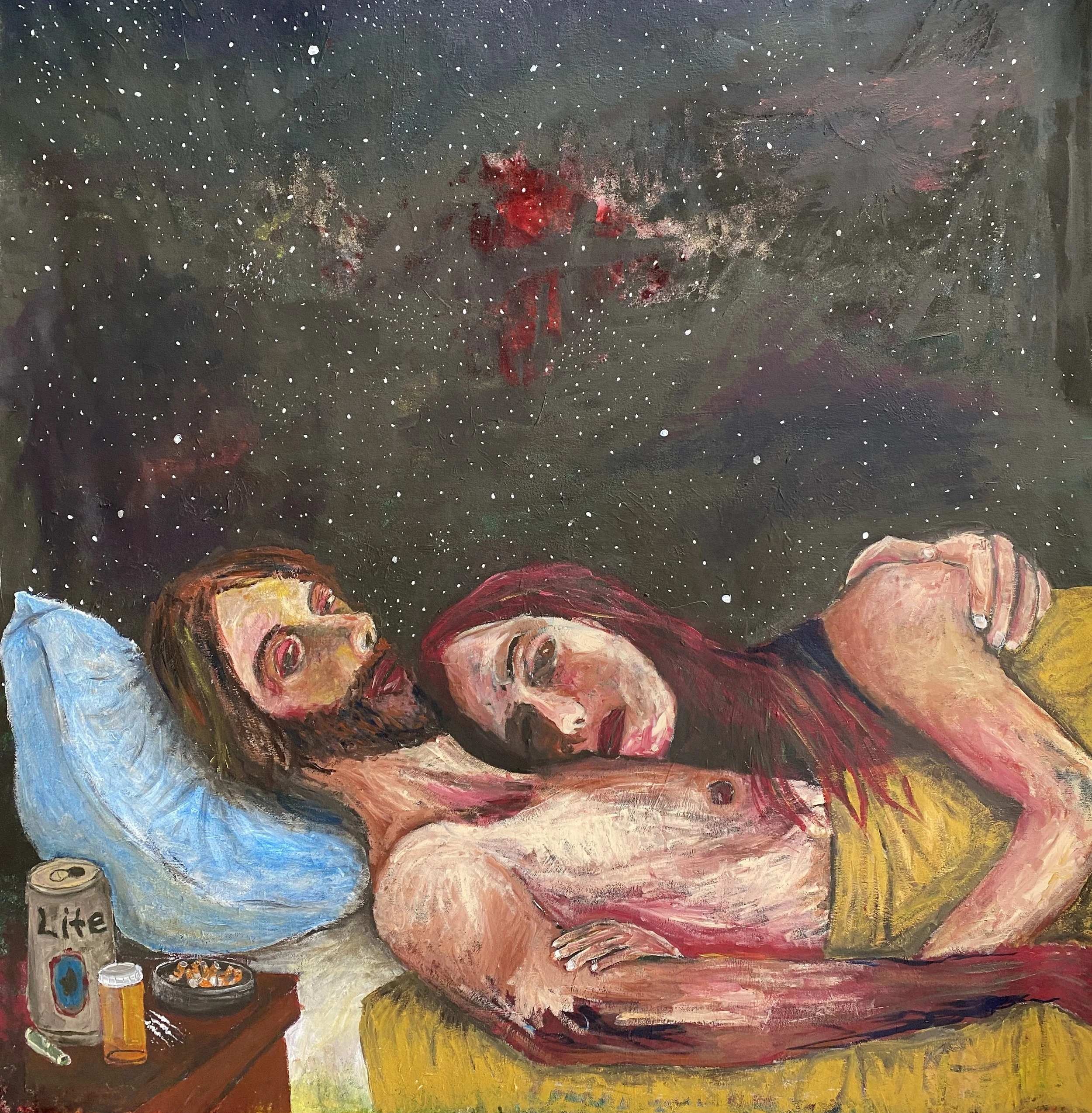 Hotel Insomnia, Acrylic on Canvas, 59x61.5 inches, 2022
