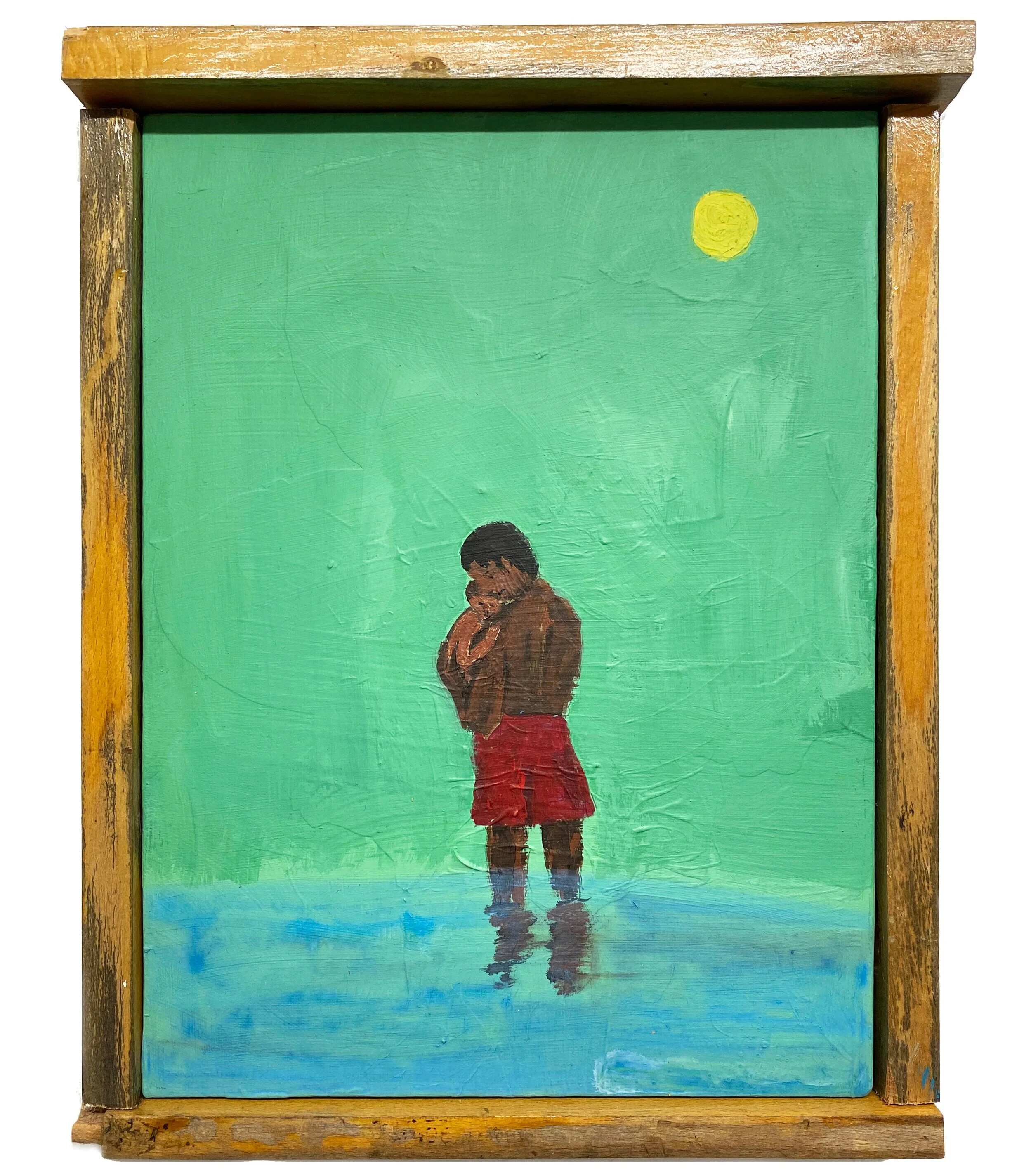 A Father Showing His Son the Ocean for the First Time (Trinidad & Tobago) Acrylic on Canvas with Wooden Frame 12x16 inches 2020