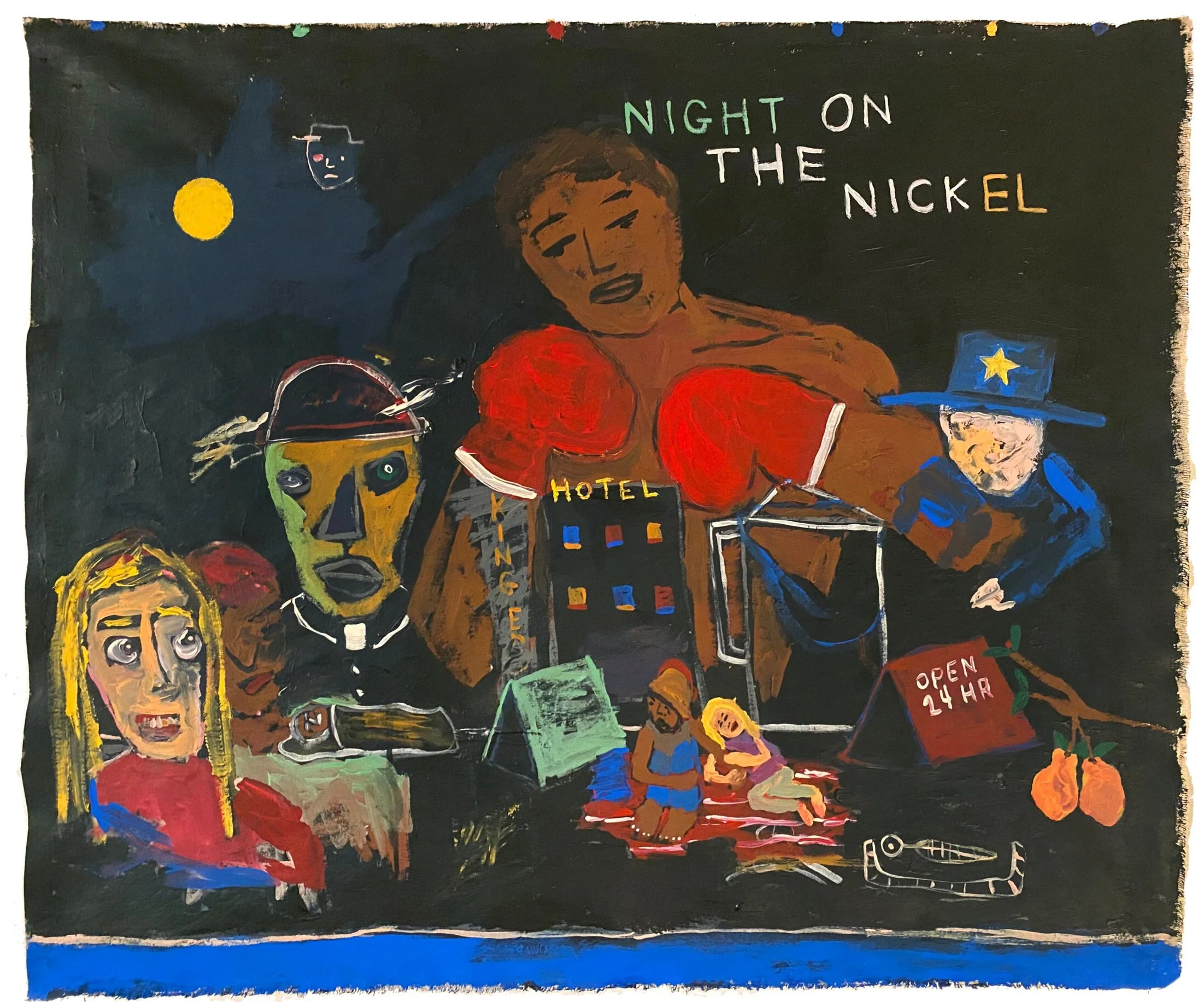 Night on The Nickel  (Skid Row, California) Acrylic on Canvas 40x36 inches 2020