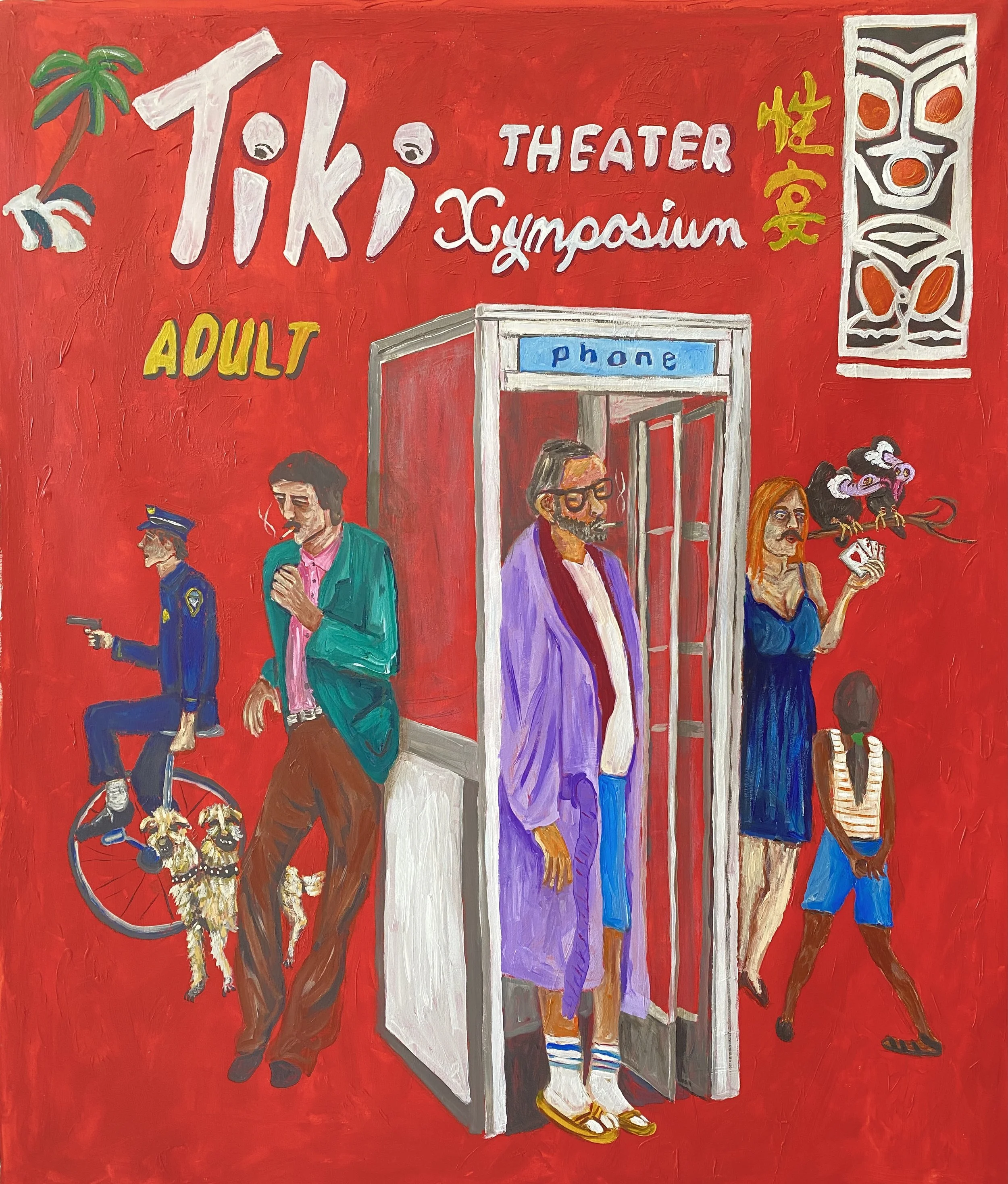 Tuesday at the Tiki, Acrylic on Canvas, 64.5x54 inches, 2022