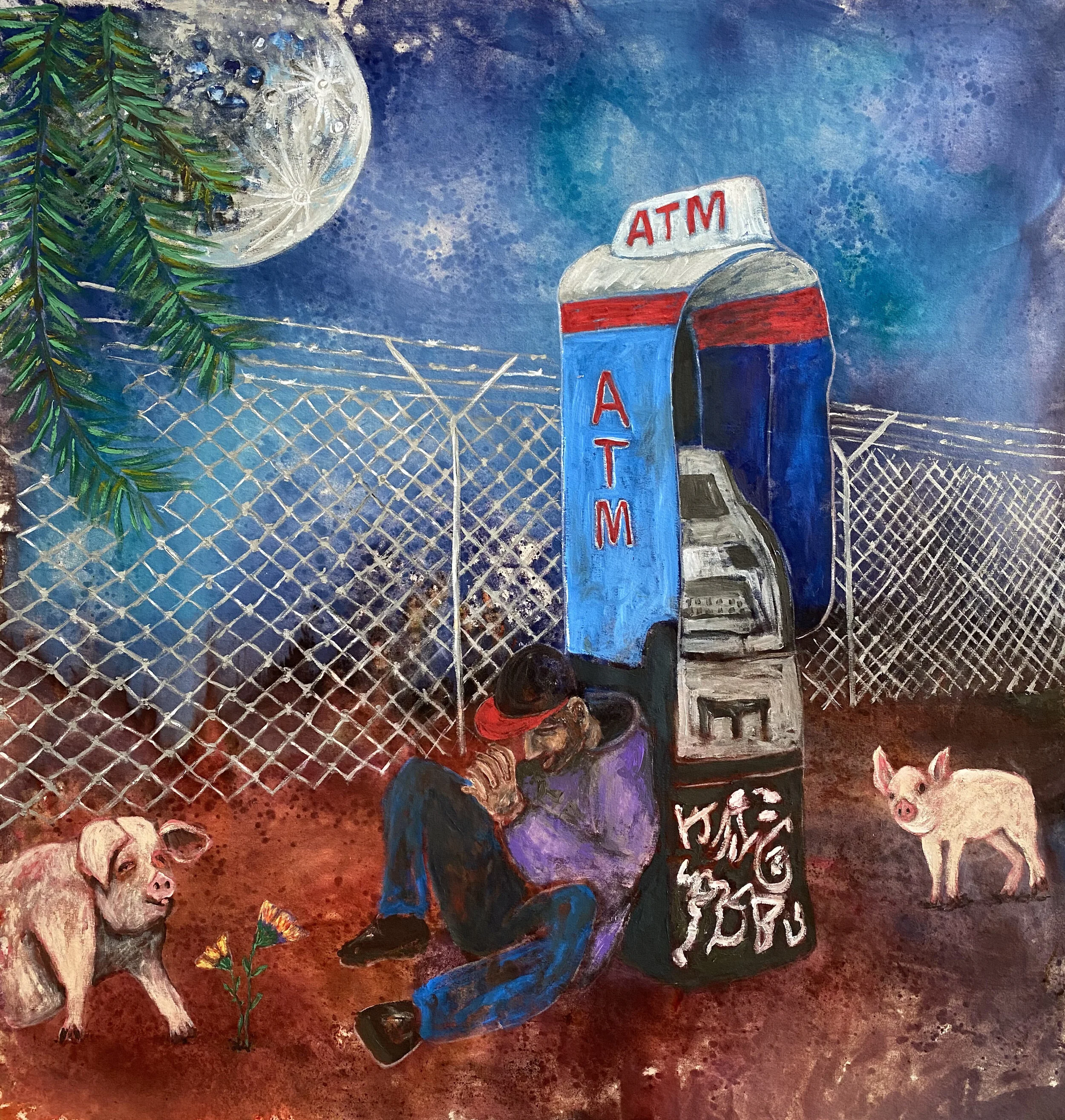 The Fence, 59x61 inches, Acrylic and Dye on Canvas, 2021