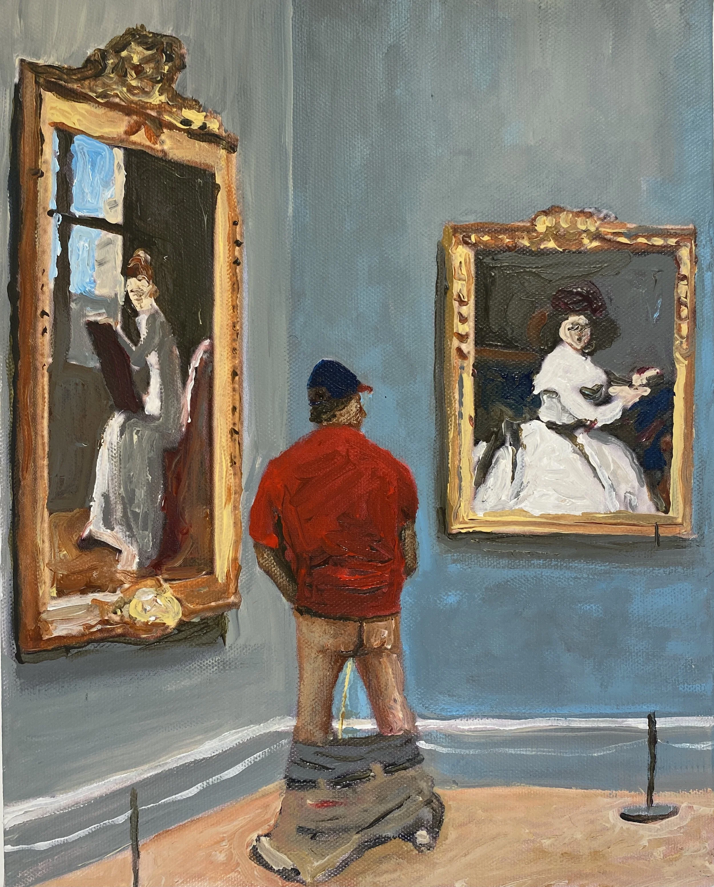 Old Man Pissing, Acrylic on Canvas, 8x10in, 2023